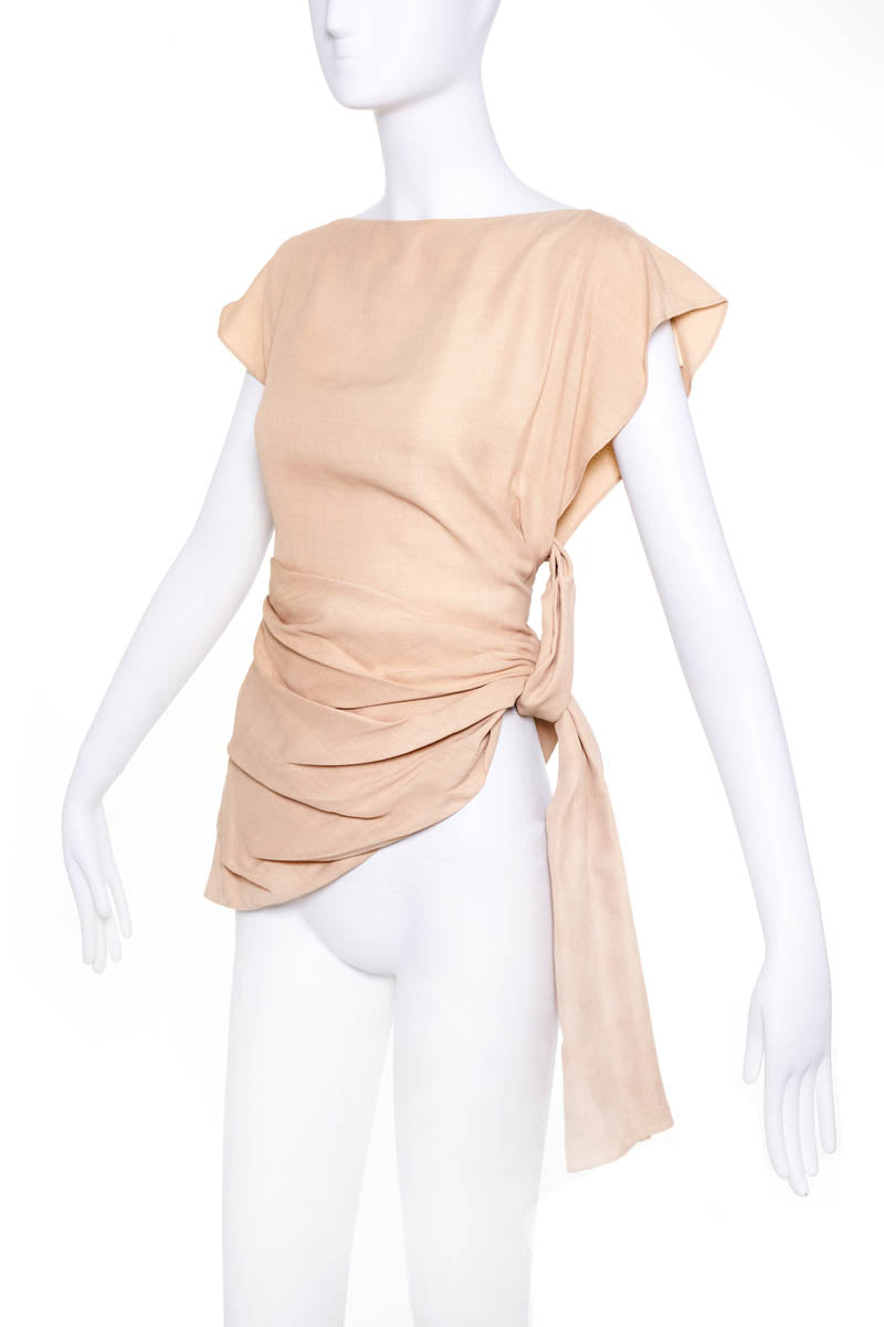 Jacquemus Beige Short Sleeve Drape Front Sash Shirt Size S