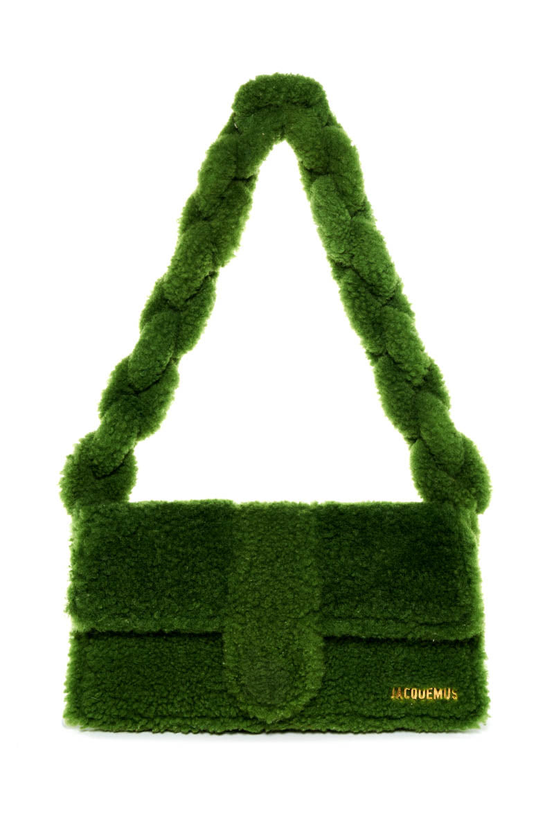 Jacquemus Green Shearling Covered Chain Flap Purse
