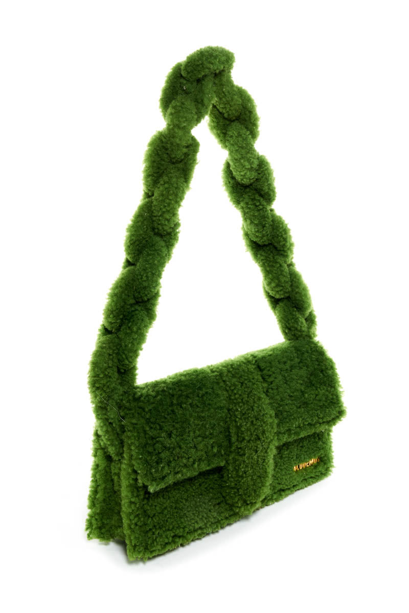 Jacquemus Green Shearling Covered Chain Flap Purse
