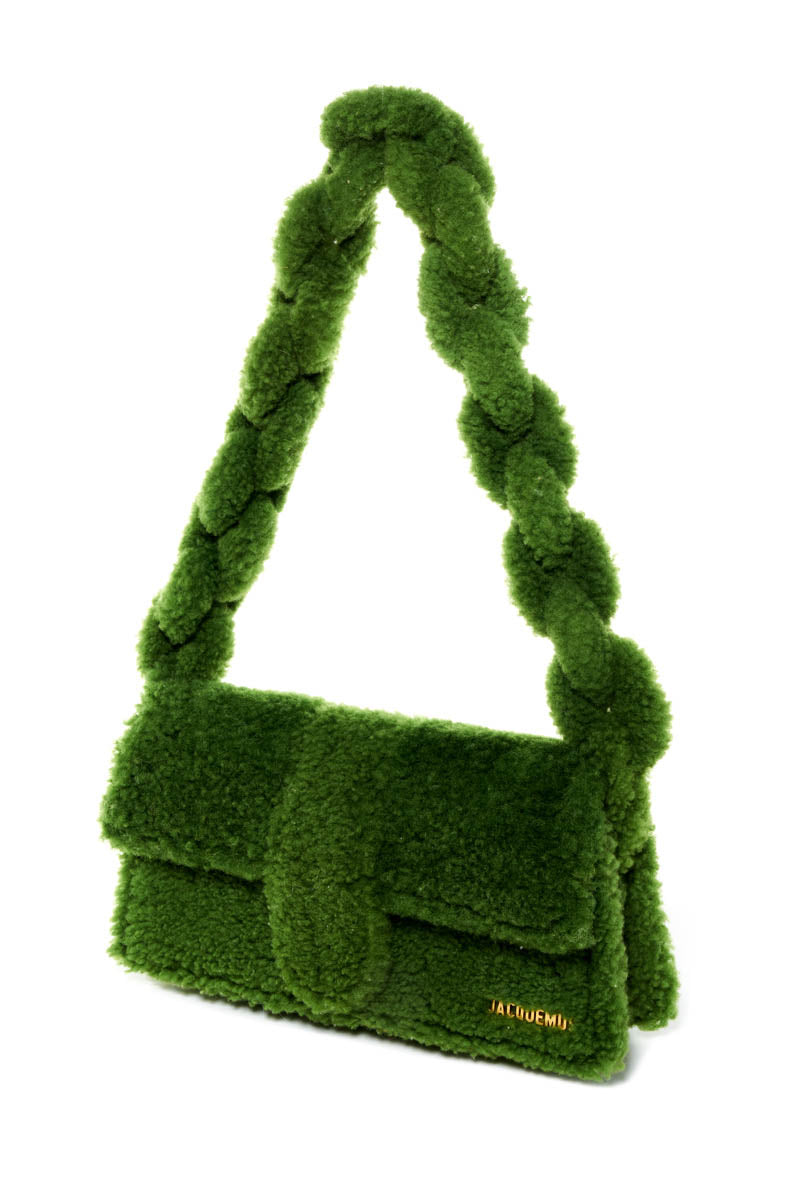Jacquemus Green Shearling Covered Chain Flap Purse