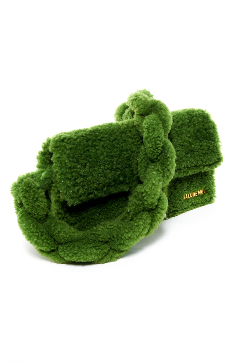 Jacquemus Green Shearling Covered Chain Flap Purse
