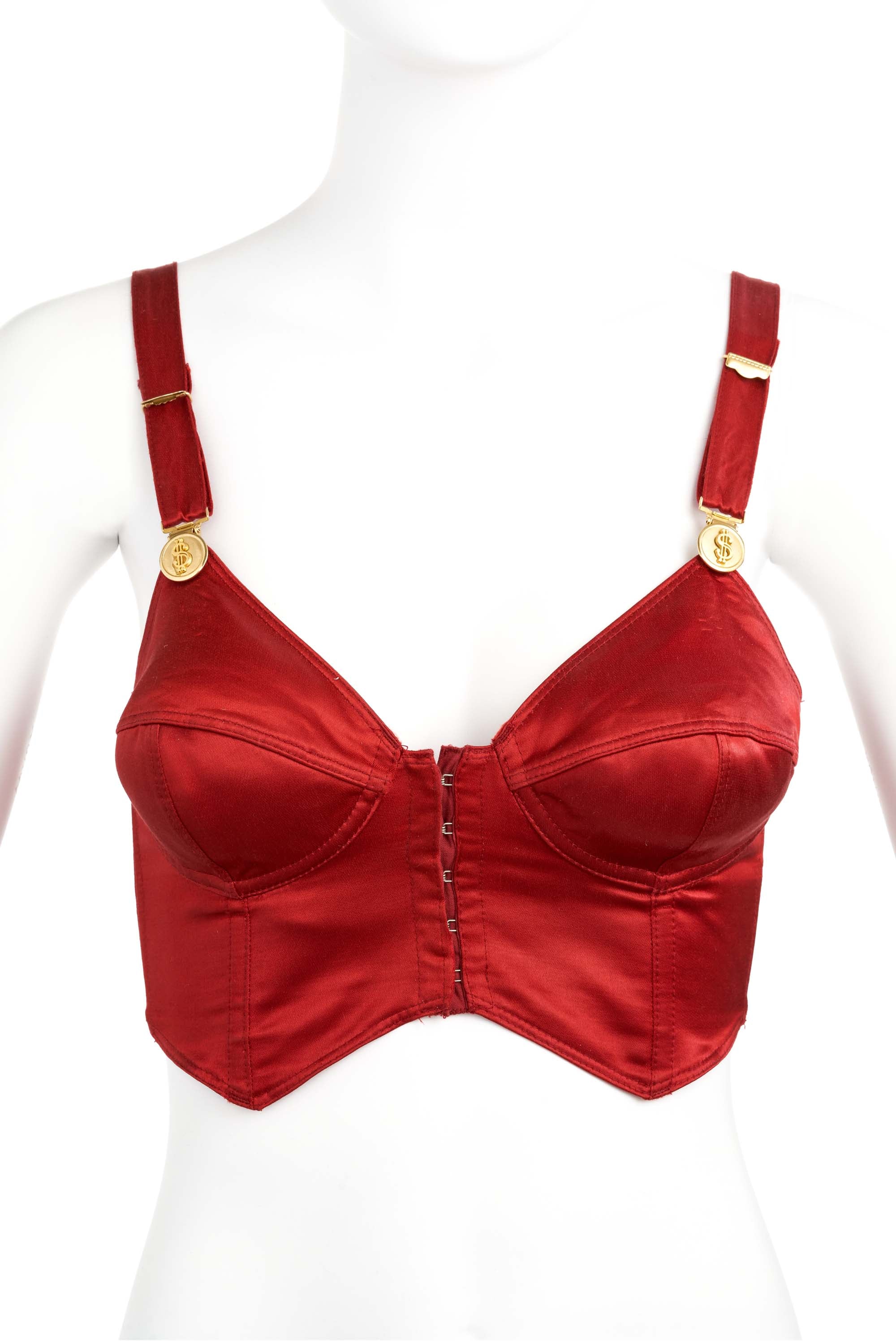 Junior Gaultier Red Satin Bustier Gold $ Hardware Size 40