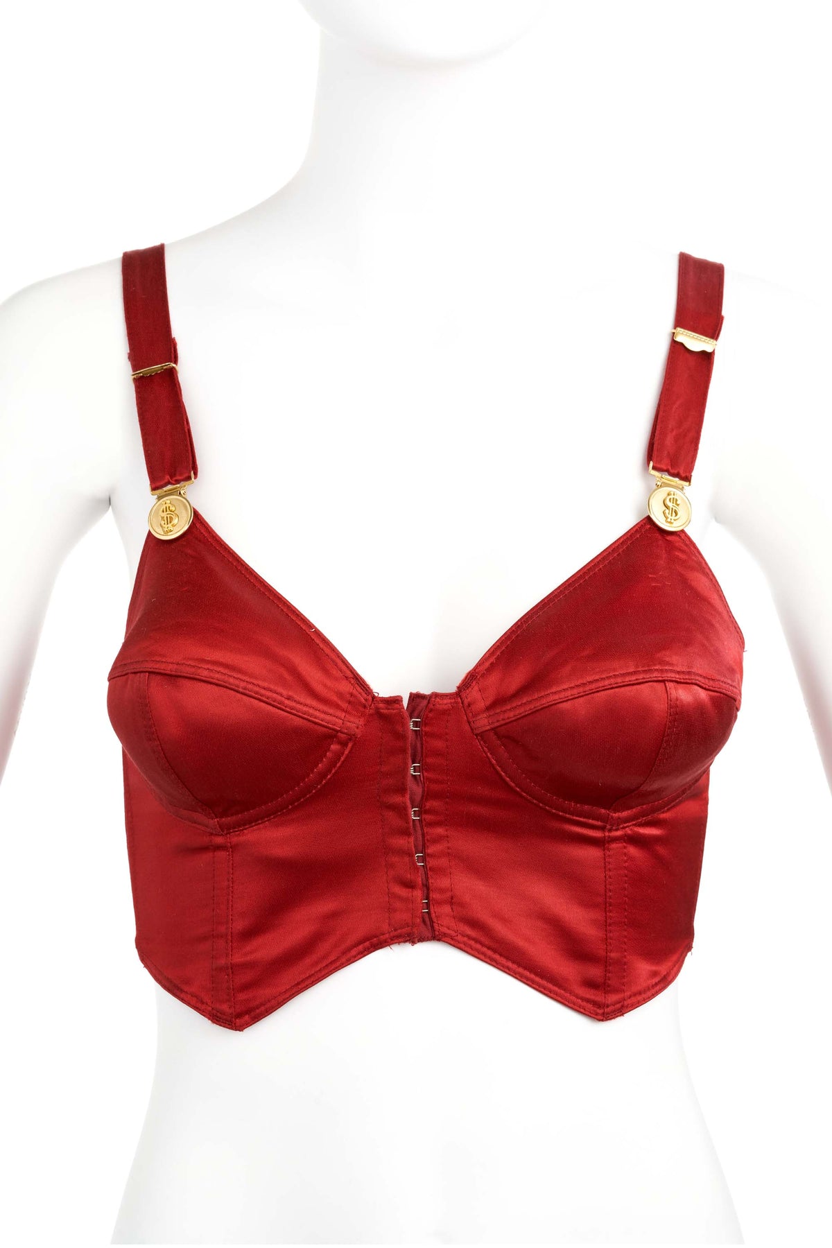 Junior Gaultier Red Satin Bustier Gold $ Hardware Size 40