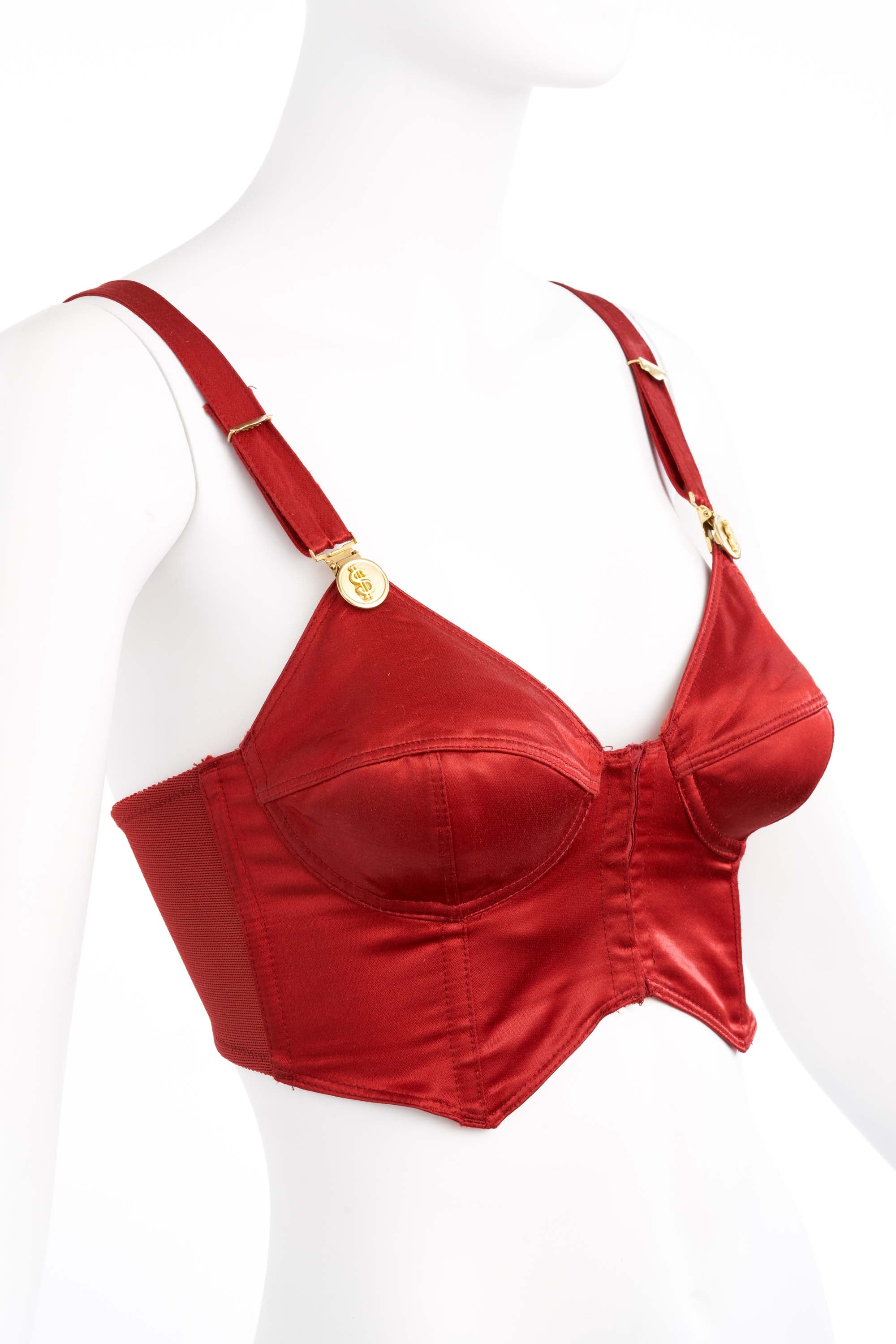 Junior Gaultier Red Satin Bustier Gold $ Hardware Size 40