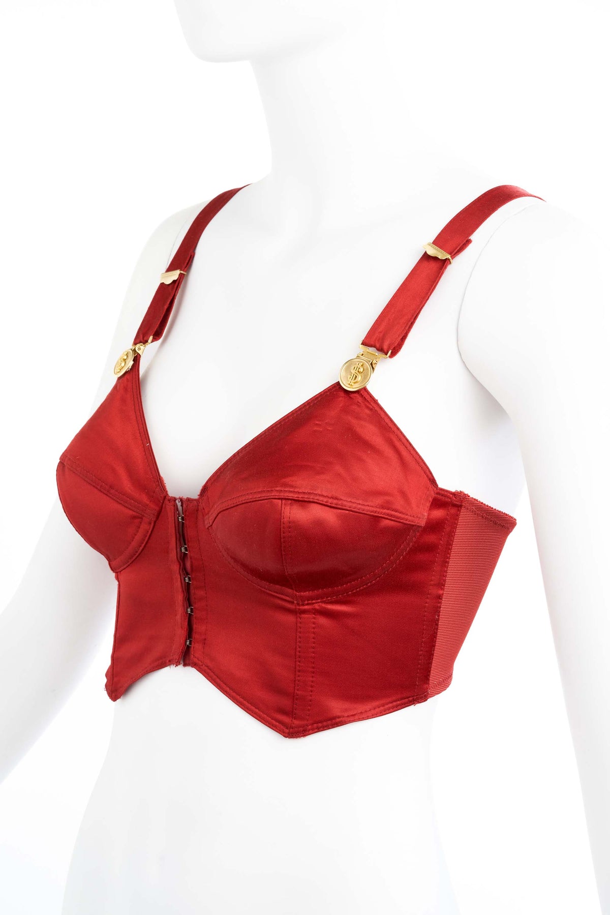 Junior Gaultier Red Satin Bustier Gold $ Hardware Size 40