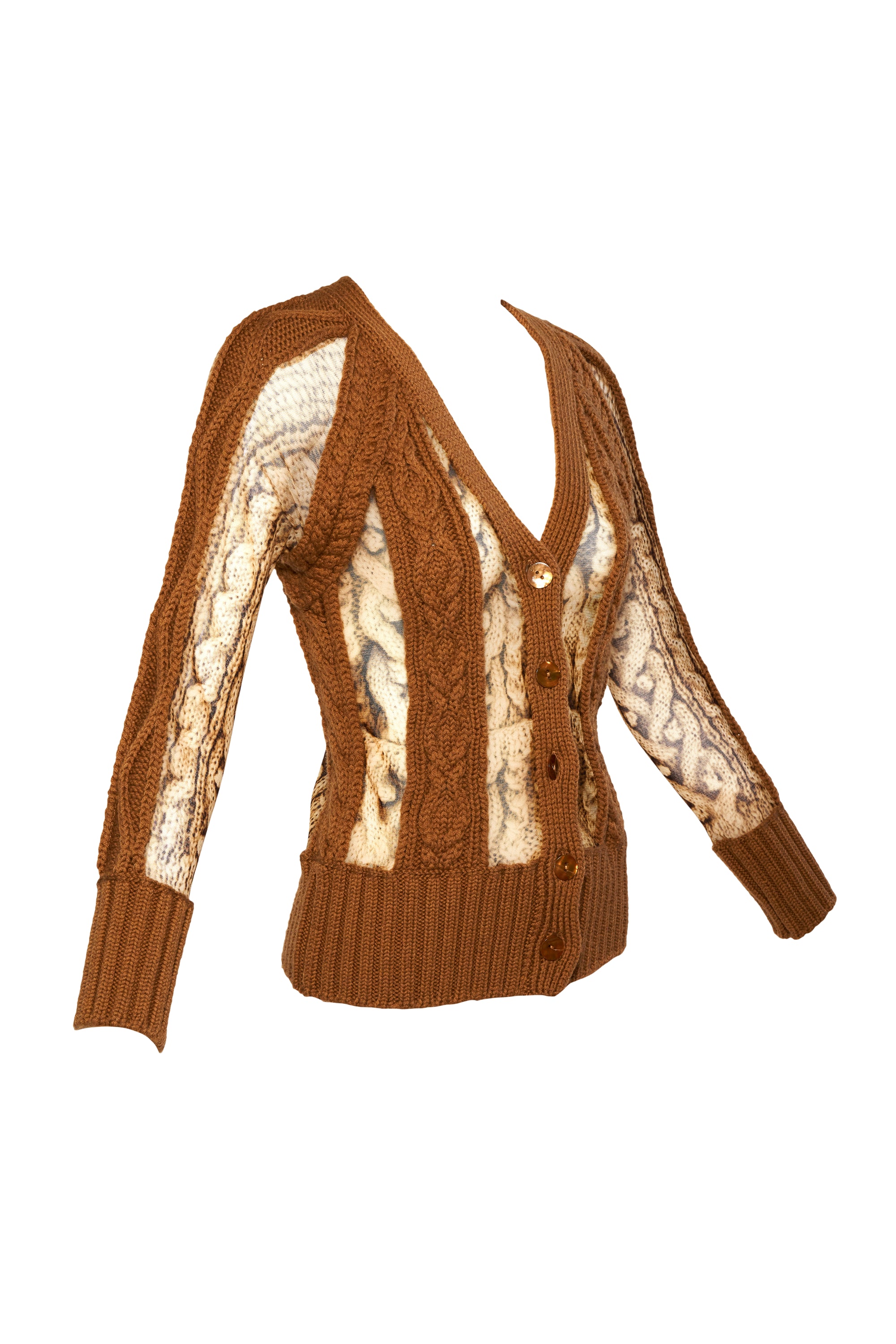 Jean Paul Gaultier Vintage Fuzzi Trompe l'oeil Cable Knit Cardigan