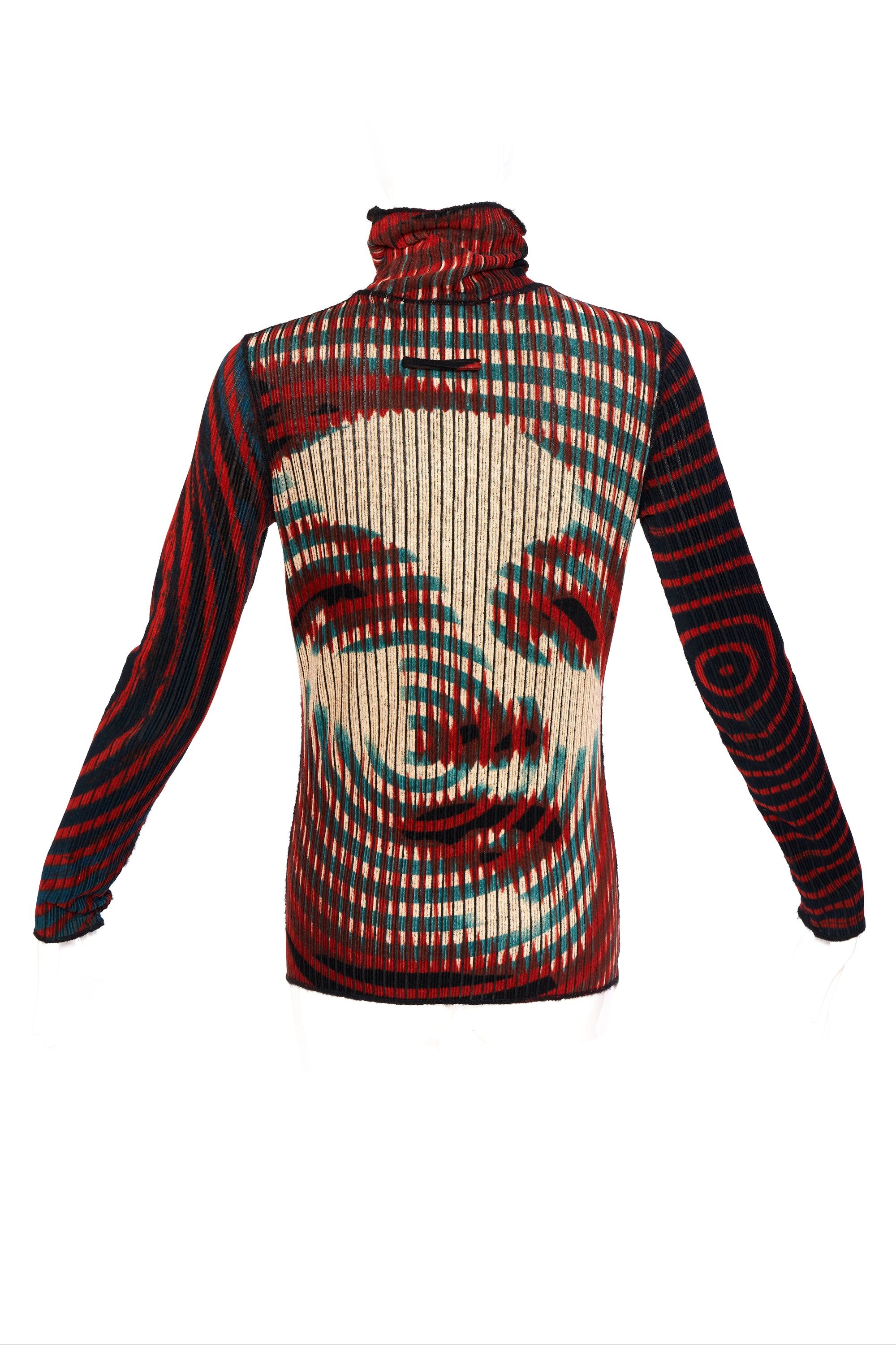 Jean Paul Gaultier Marlene Dietrich Red and Blue Fuzzi Turtleneck Size Small