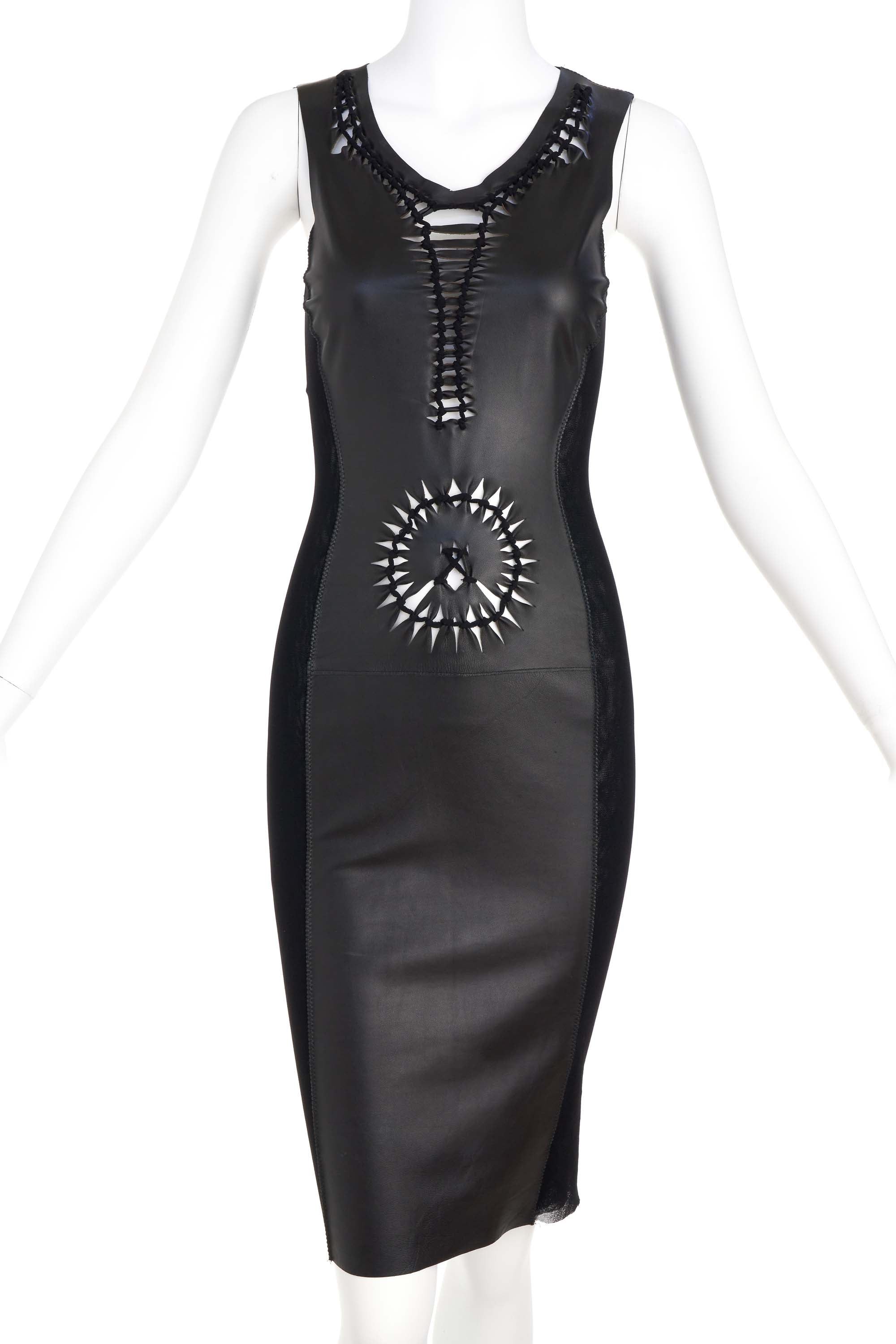 Jean Paul Gaultier Soleil Black Mesh and Leather Dress Size S