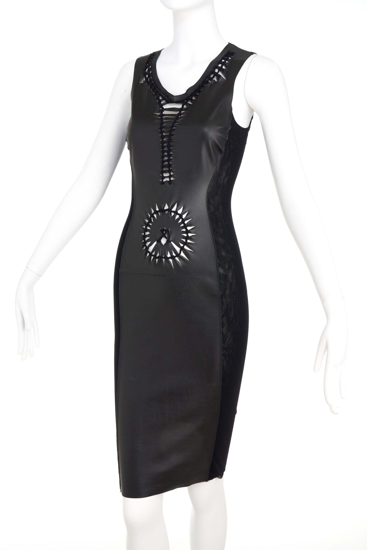 Jean Paul Gaultier Soleil Black Mesh and Leather Dress Size S