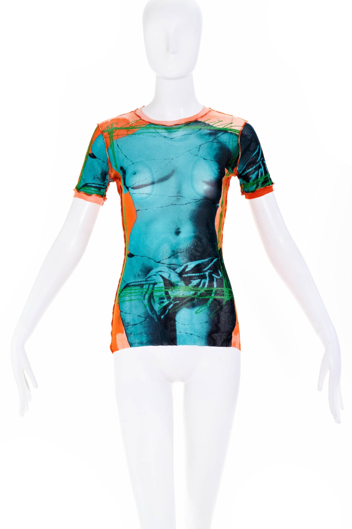 Jean Paul Gaultier Soleil Mesh Venus Sculpture Top Orange and Blue S/S 1999