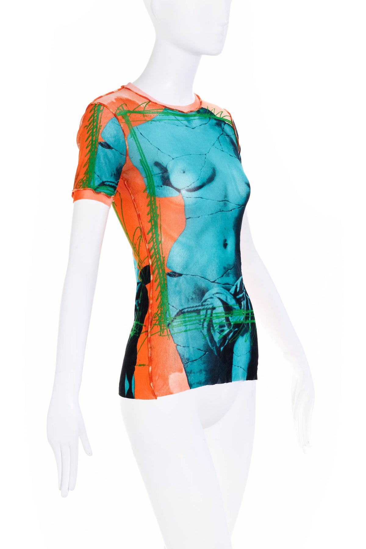 Jean Paul Gaultier Soleil Mesh Venus Sculpture Top Orange and Blue S/S 1999