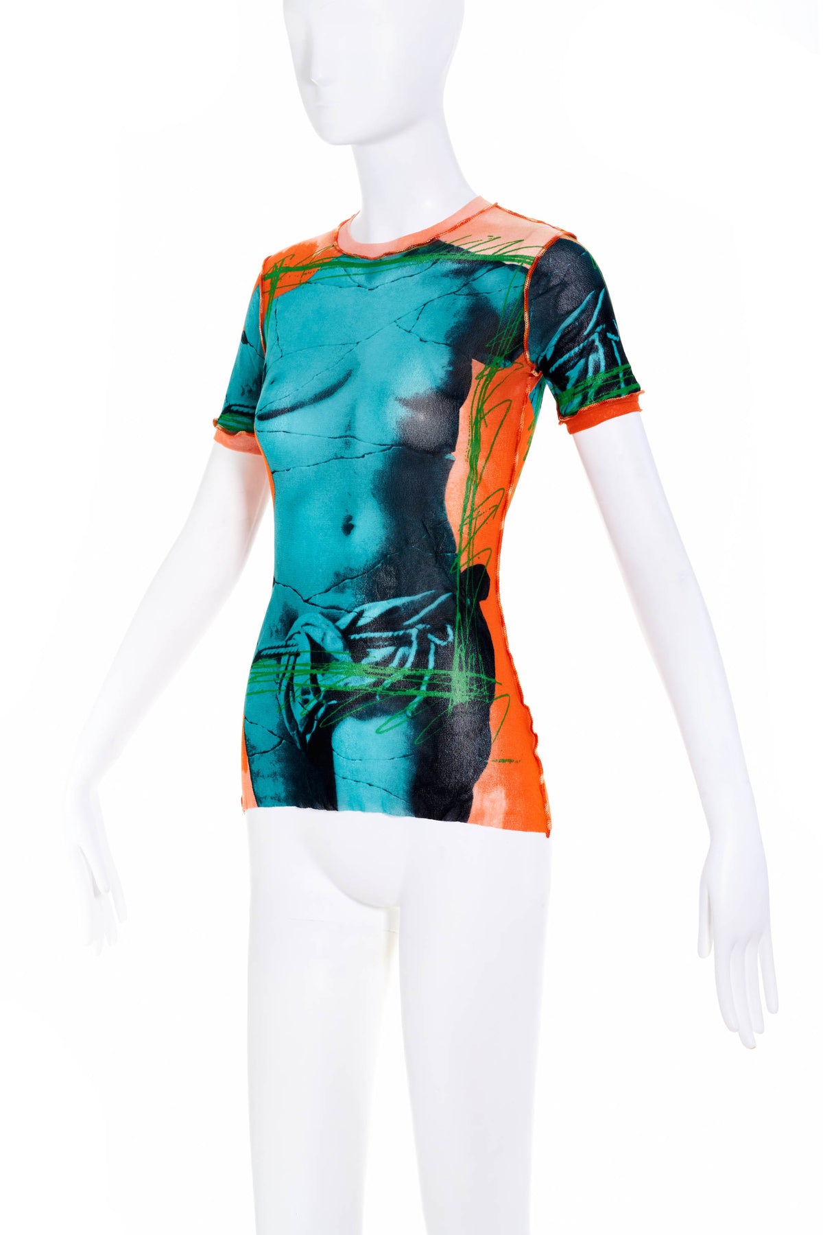 Jean Paul Gaultier Soleil Mesh Venus Sculpture Top Orange and Blue S/S 1999