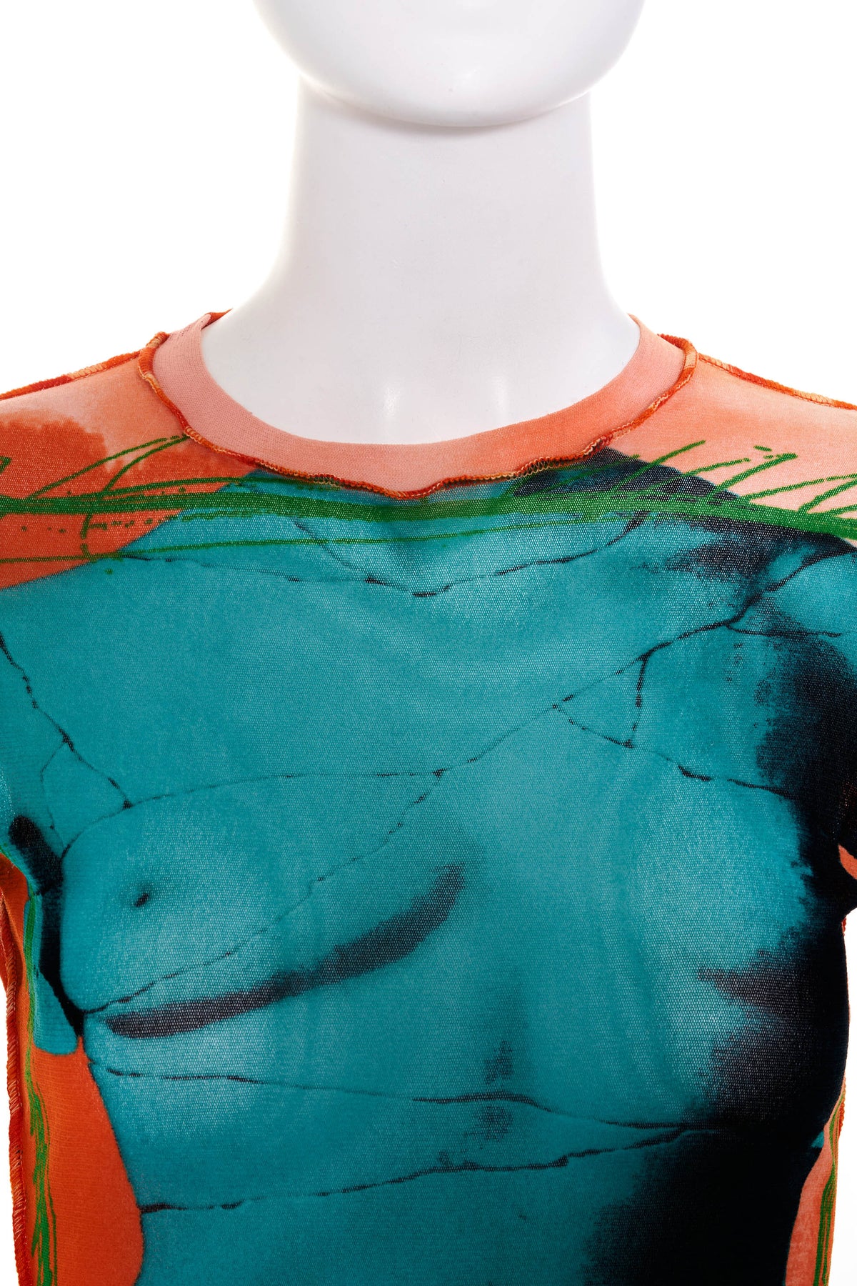 Jean Paul Gaultier Soleil Mesh Venus Sculpture Top Orange and Blue S/S 1999