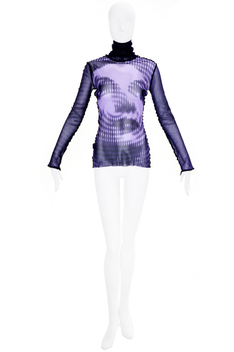 Jean Paul Gaultier Femme Purple Marlene Dietrich Fuzzi Knit Turtleneck Top Size L