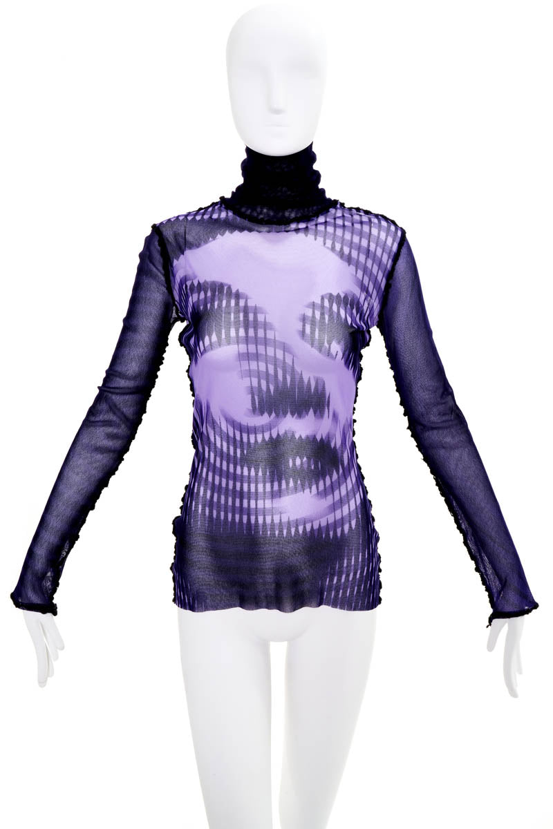 Jean Paul Gaultier Femme Purple Marlene Dietrich Fuzzi Knit Turtleneck Top Size L