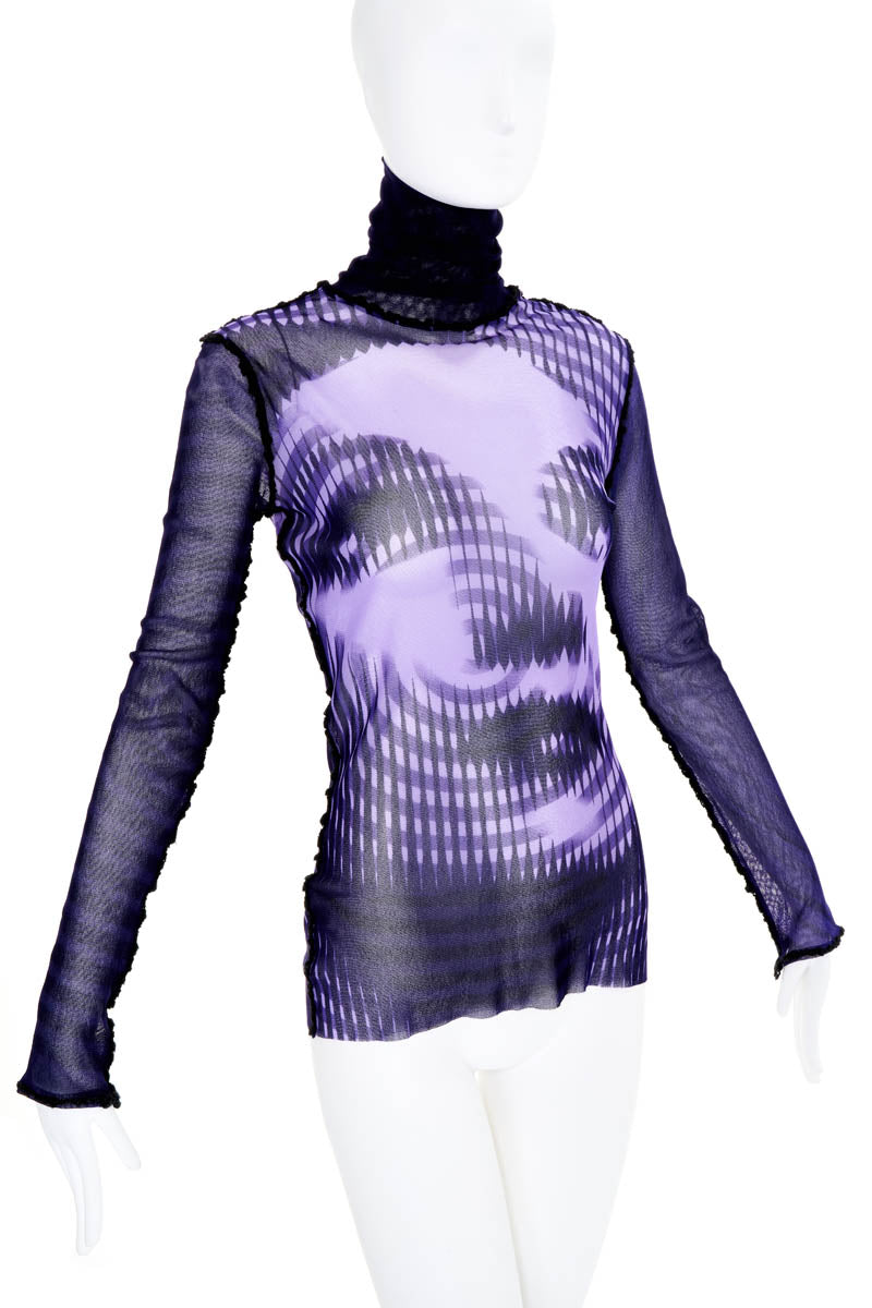 Jean Paul Gaultier Femme Purple Marlene Dietrich Fuzzi Knit Turtleneck Top Size L