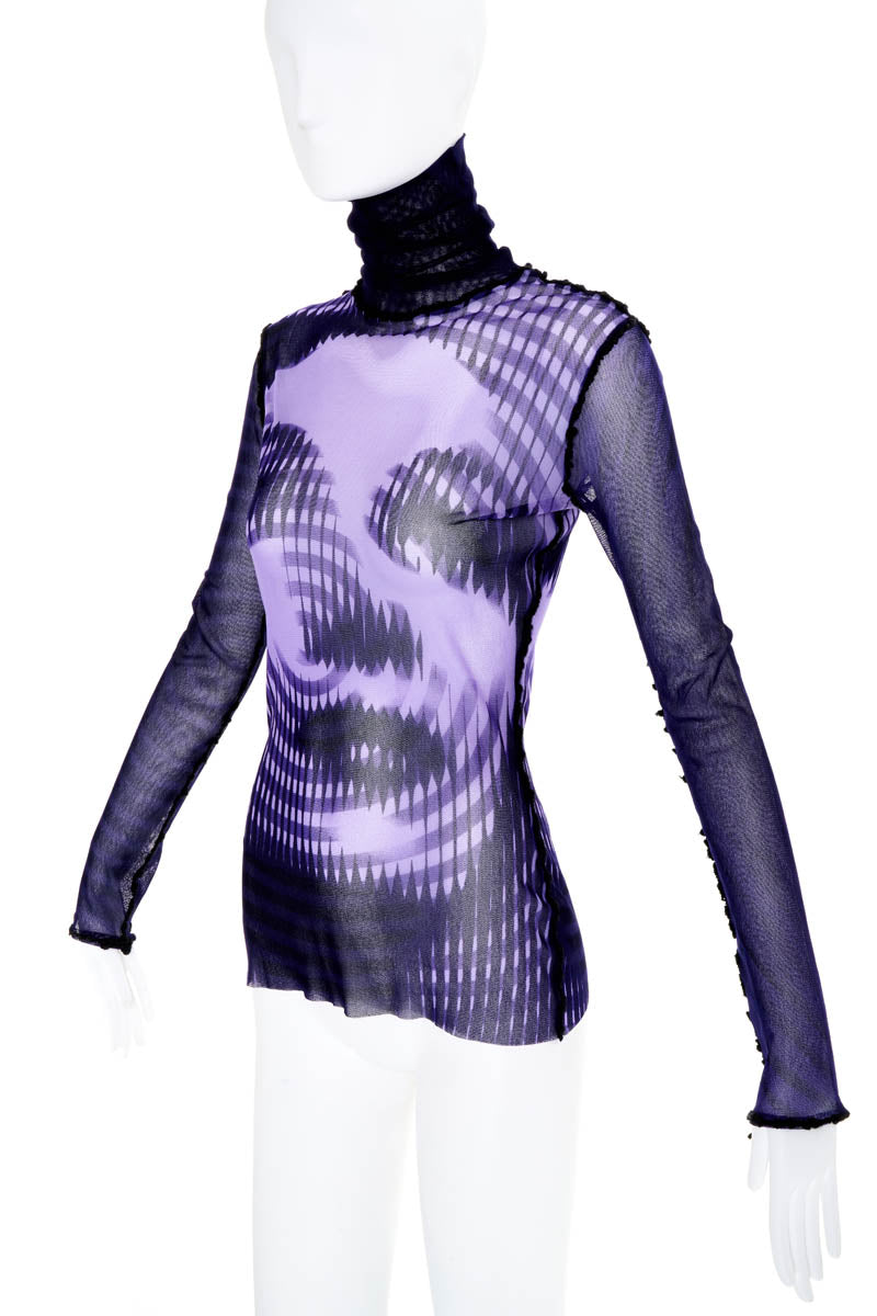 Jean Paul Gaultier Femme Purple Marlene Dietrich Fuzzi Knit Turtleneck Top Size L