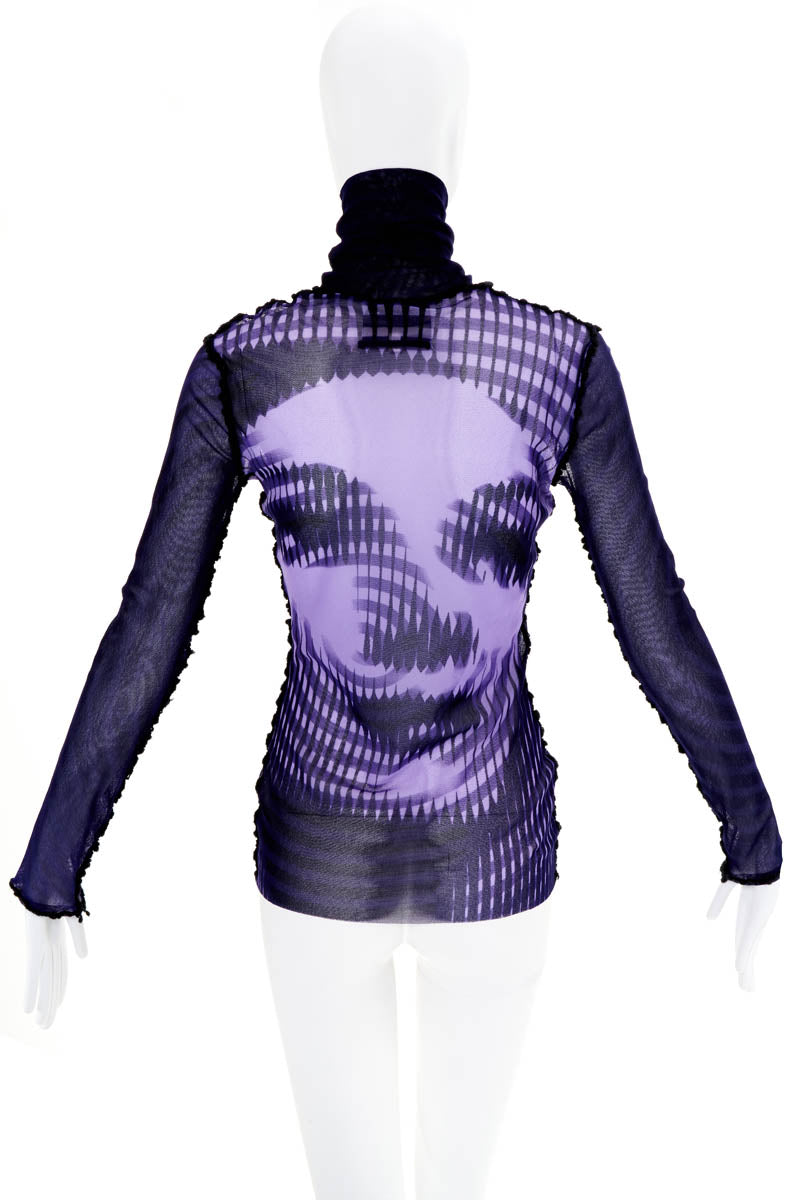 Jean Paul Gaultier Femme Purple Marlene Dietrich Fuzzi Knit Turtleneck Top Size L
