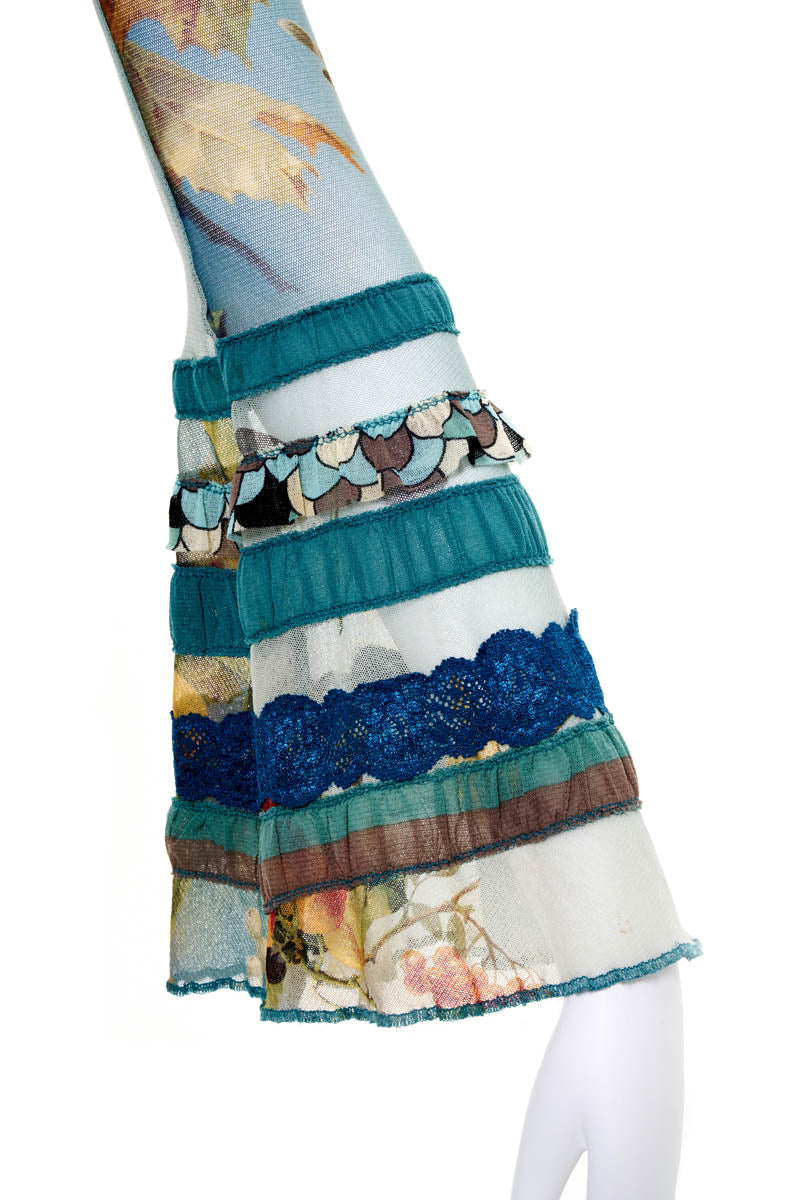 Jean Paul Gaultier  Soleil Runway Blue Butterflu Print Fuzzi Knit Ruffle Trim