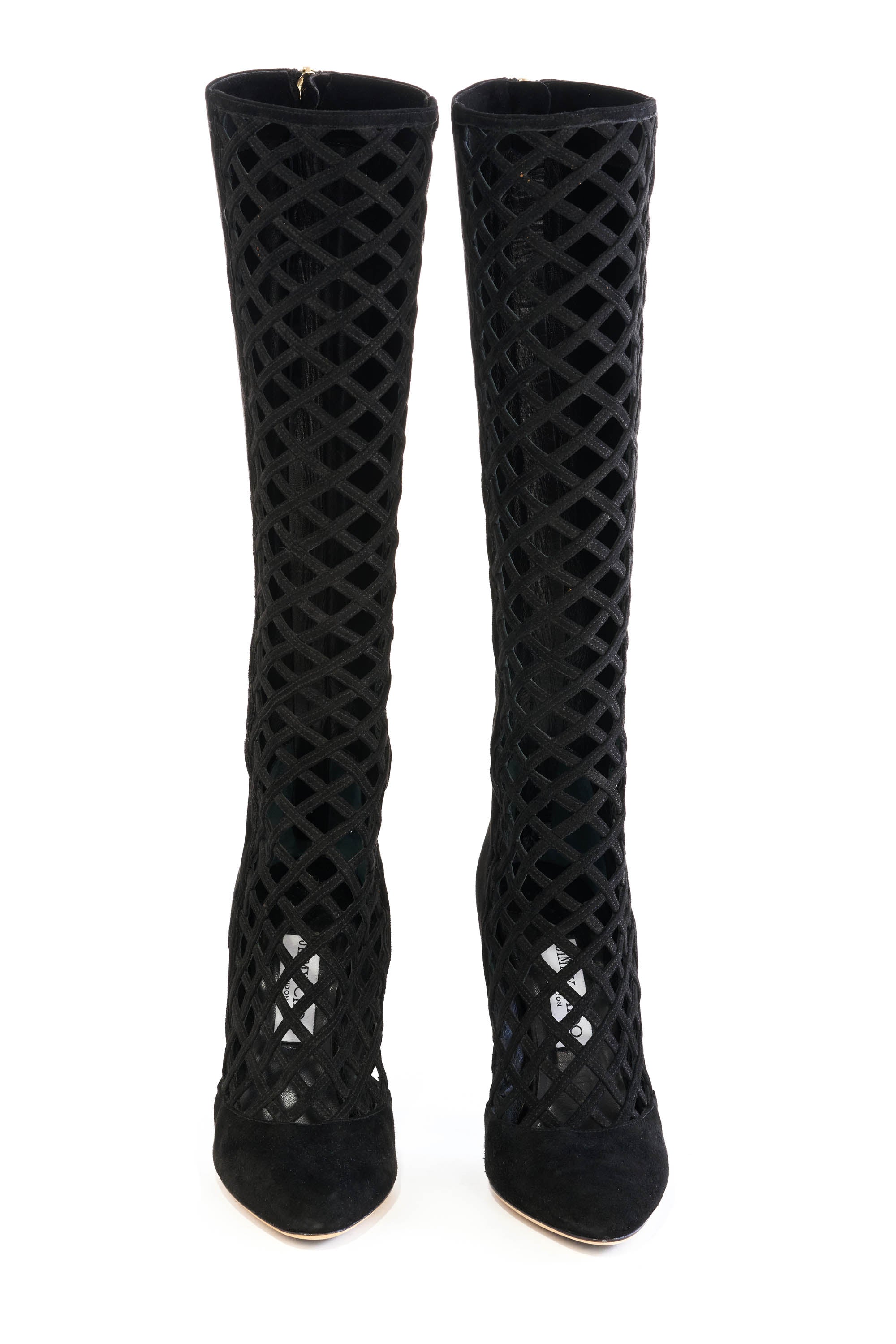 Jimmy Choo Black Suede Delta Lattice Knee Boots Size 38