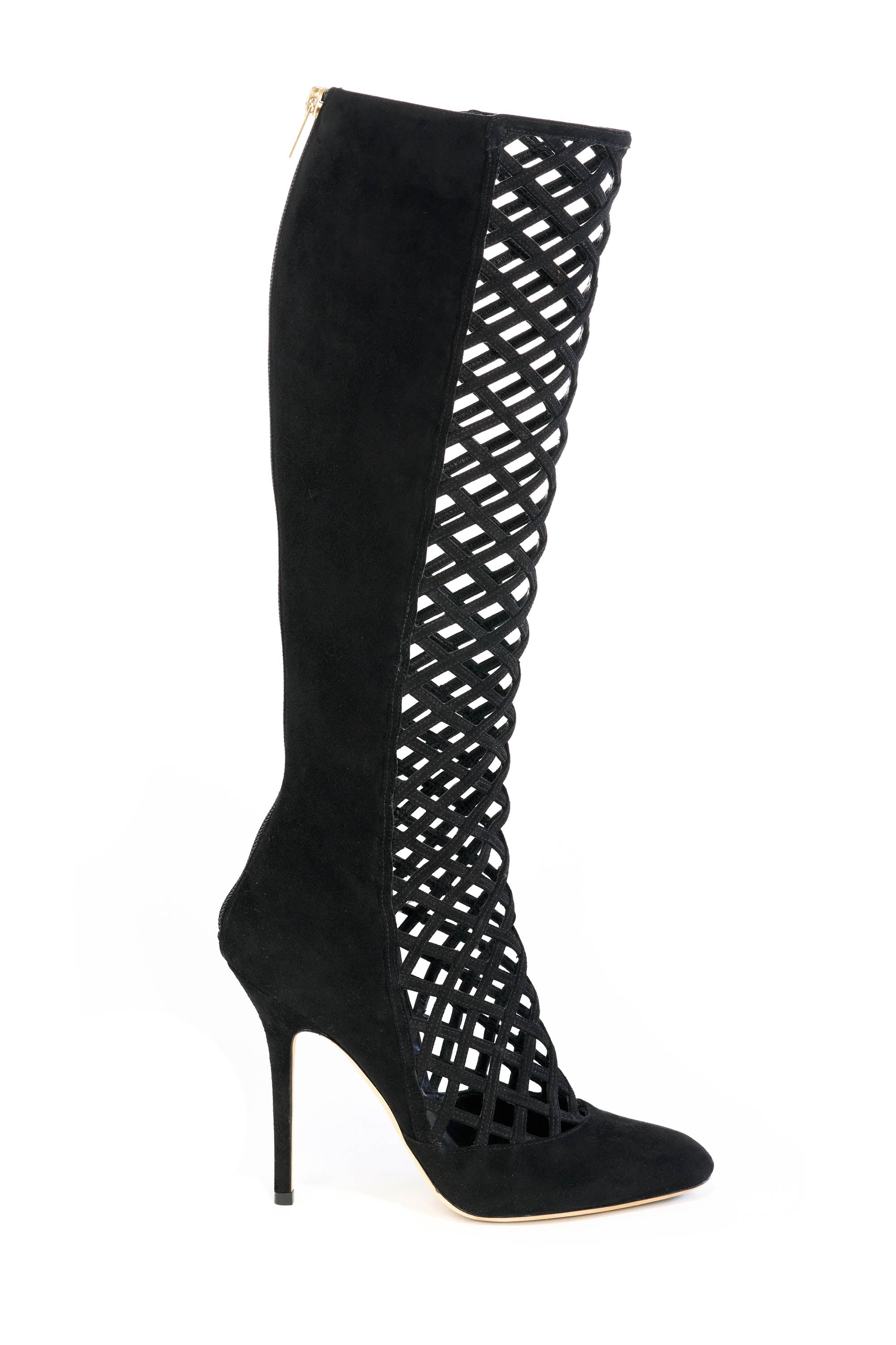 Jimmy Choo Black Suede Delta Lattice Knee Boots Size 38