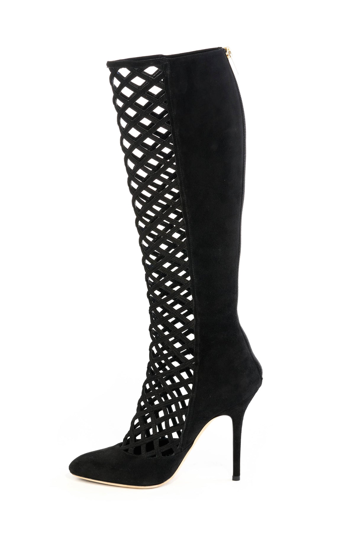 Jimmy Choo Black Suede Delta Lattice Knee Boots Size 38