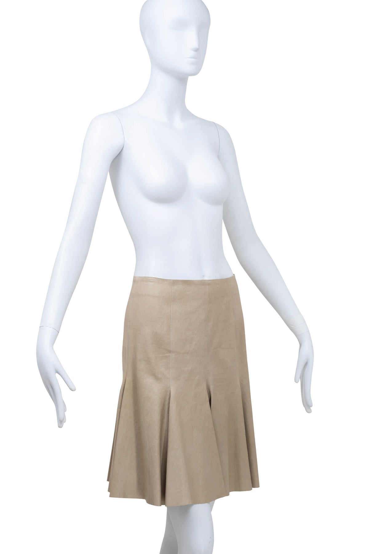 Jitrois Beige Leather Fluted Gored Skirt Size 36