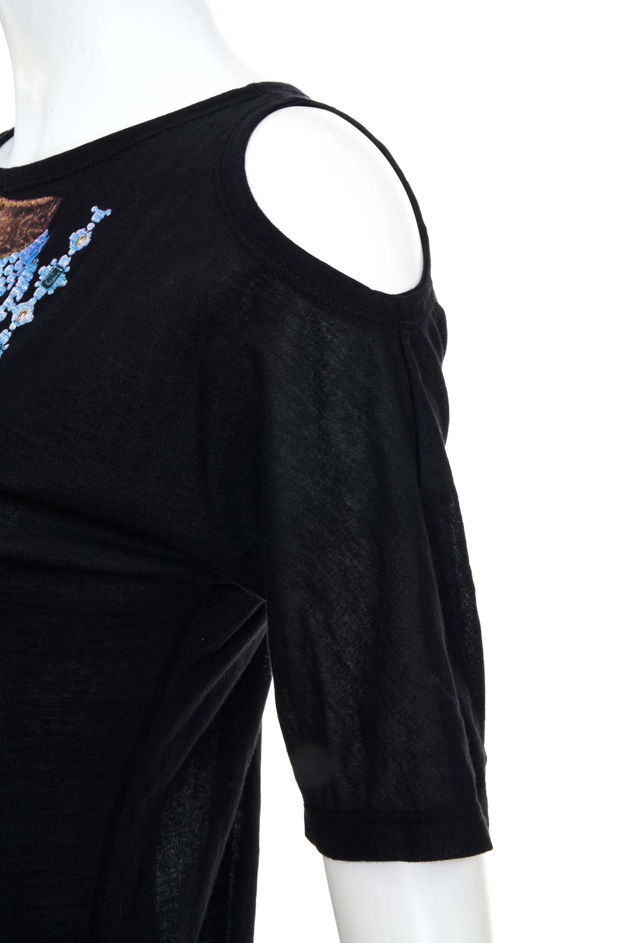 Just Cavalli Black Jewel Necklace Print Cutout Shoulder Shirt Y2K