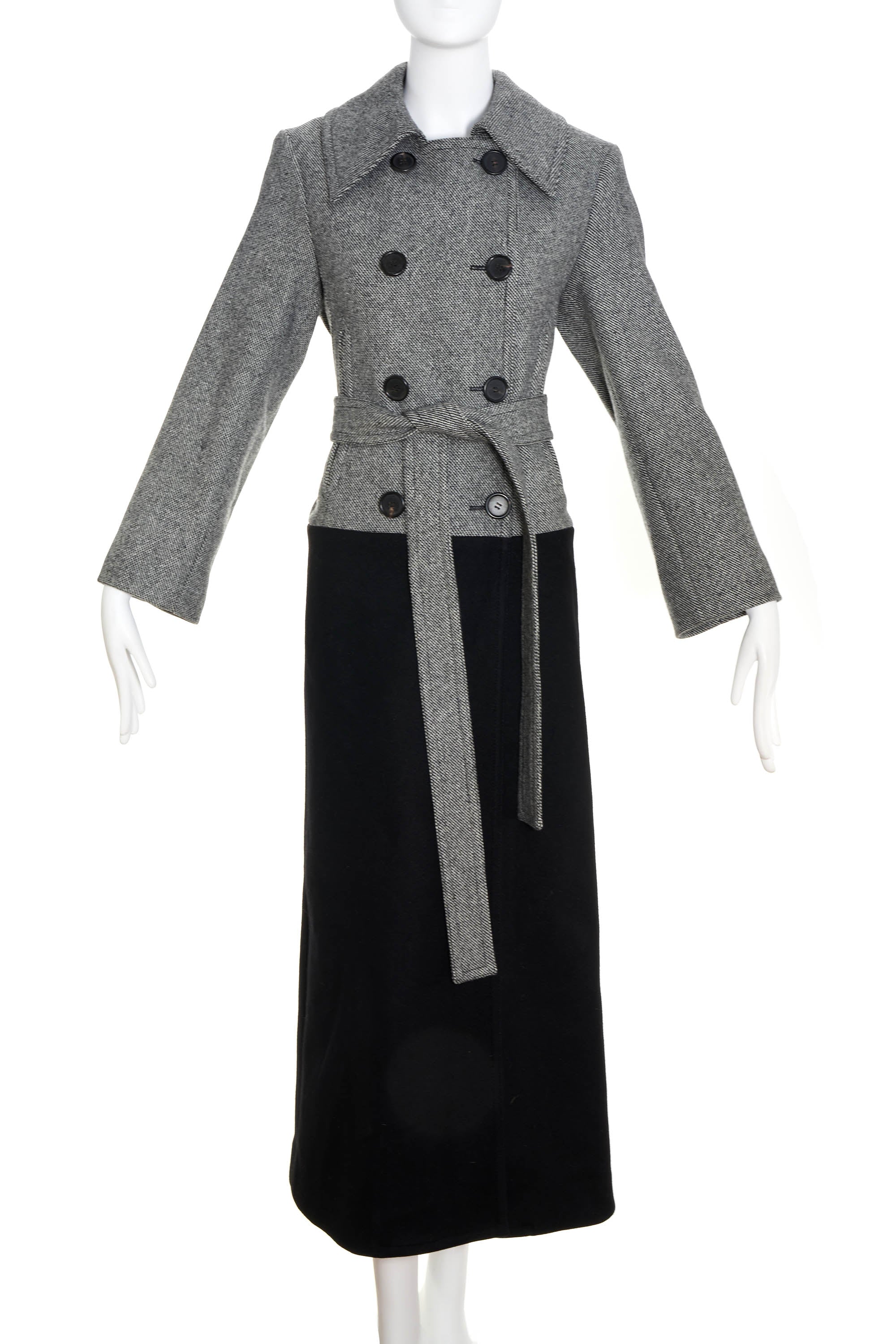 Chloe Black and White Color Block Belted Wool Midi Coat Size 40