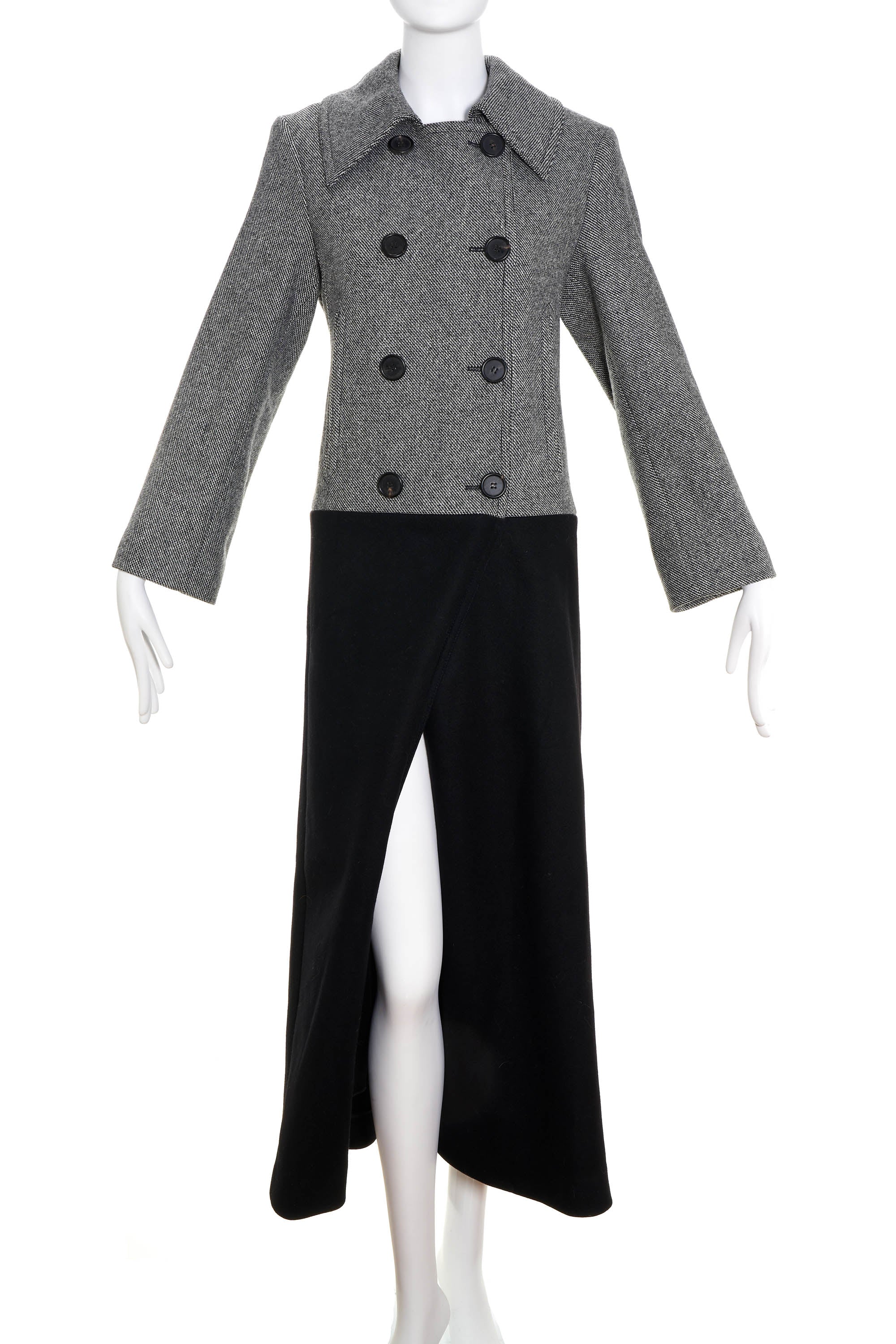 Chloe Black and White Color Block Belted Wool Midi Coat Size 40