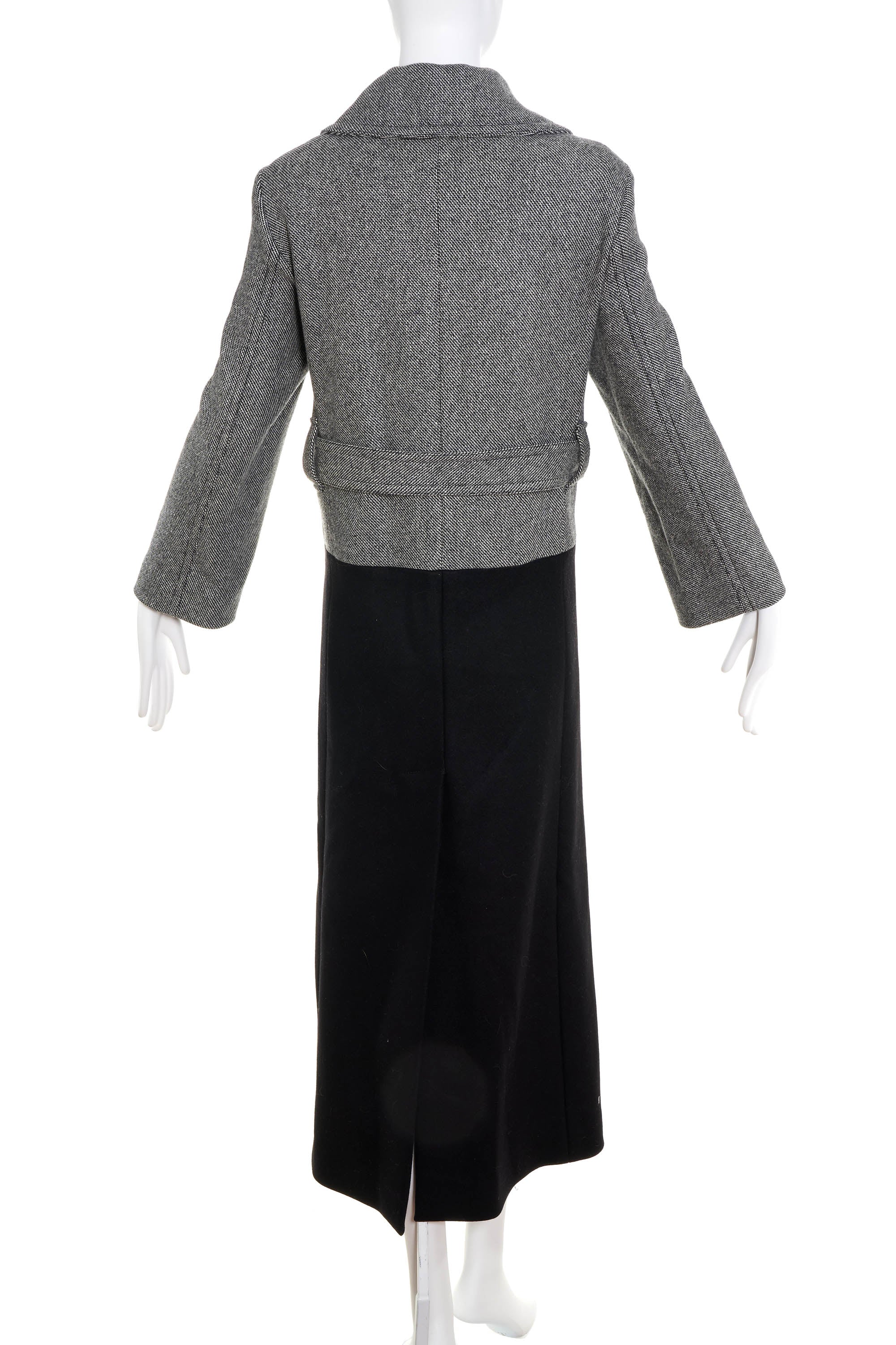 Chloe Black and White Color Block Belted Wool Midi Coat Size 40