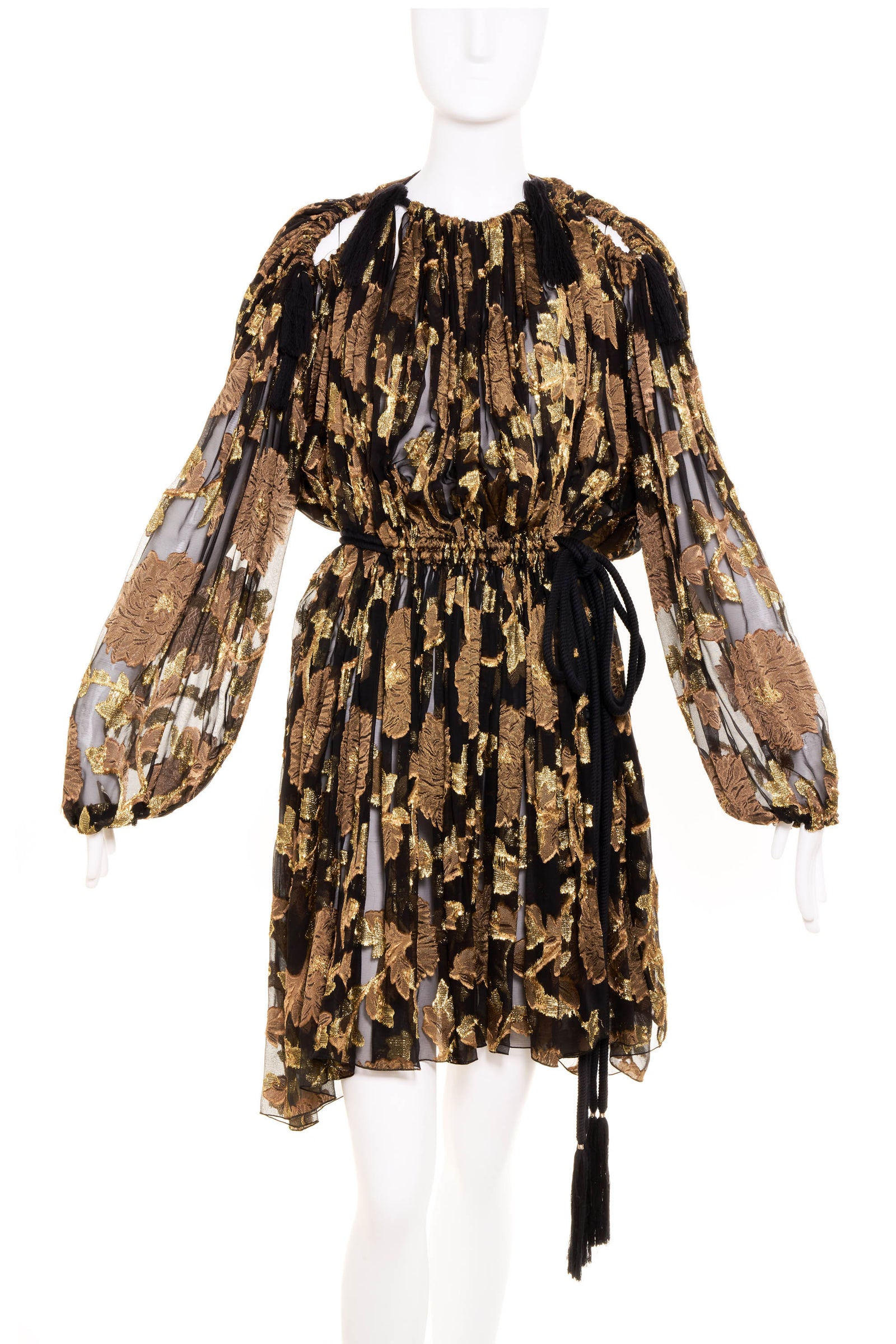 Lanvin 2015 Alber Elbaz Black and Gold Mini Dress With Black Rope Belt