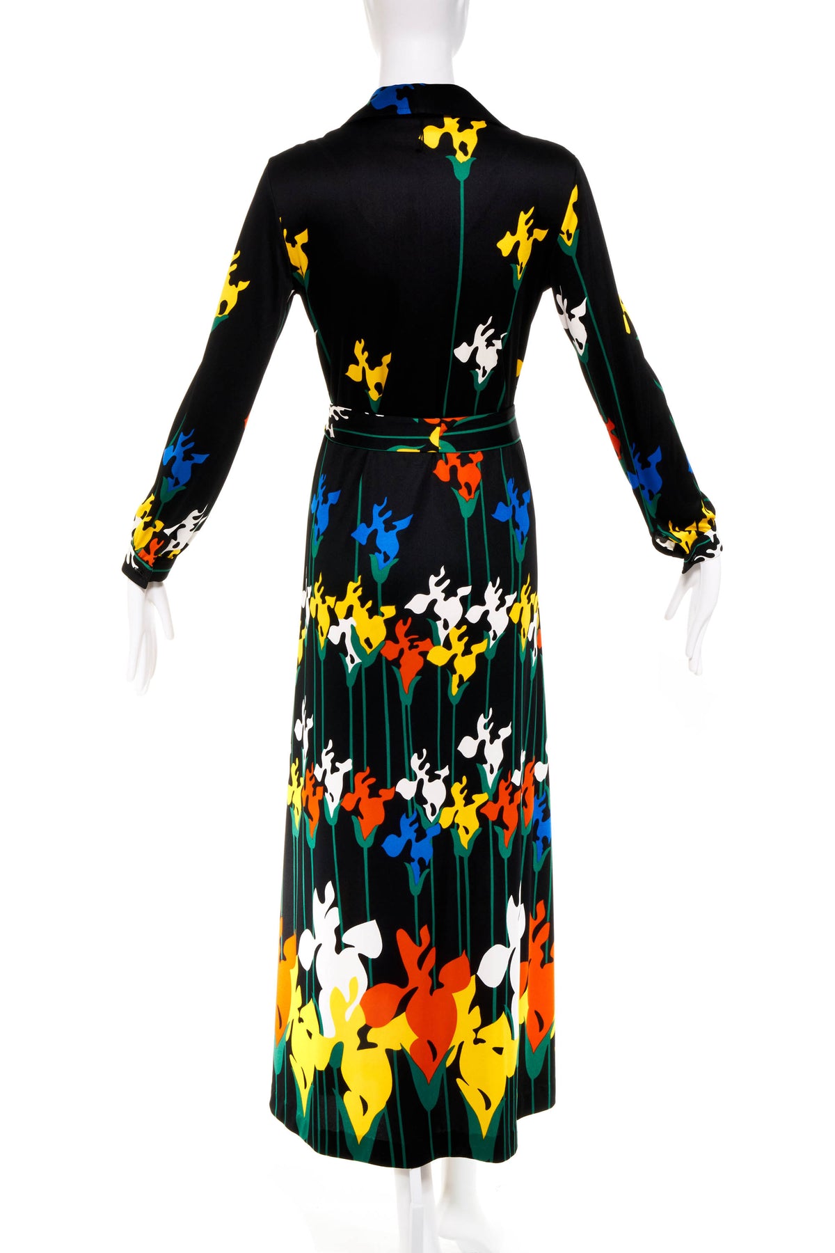 Lanvin Vintage 1970&#39;s Floral Print Belted Shirt Dress Size 10/6