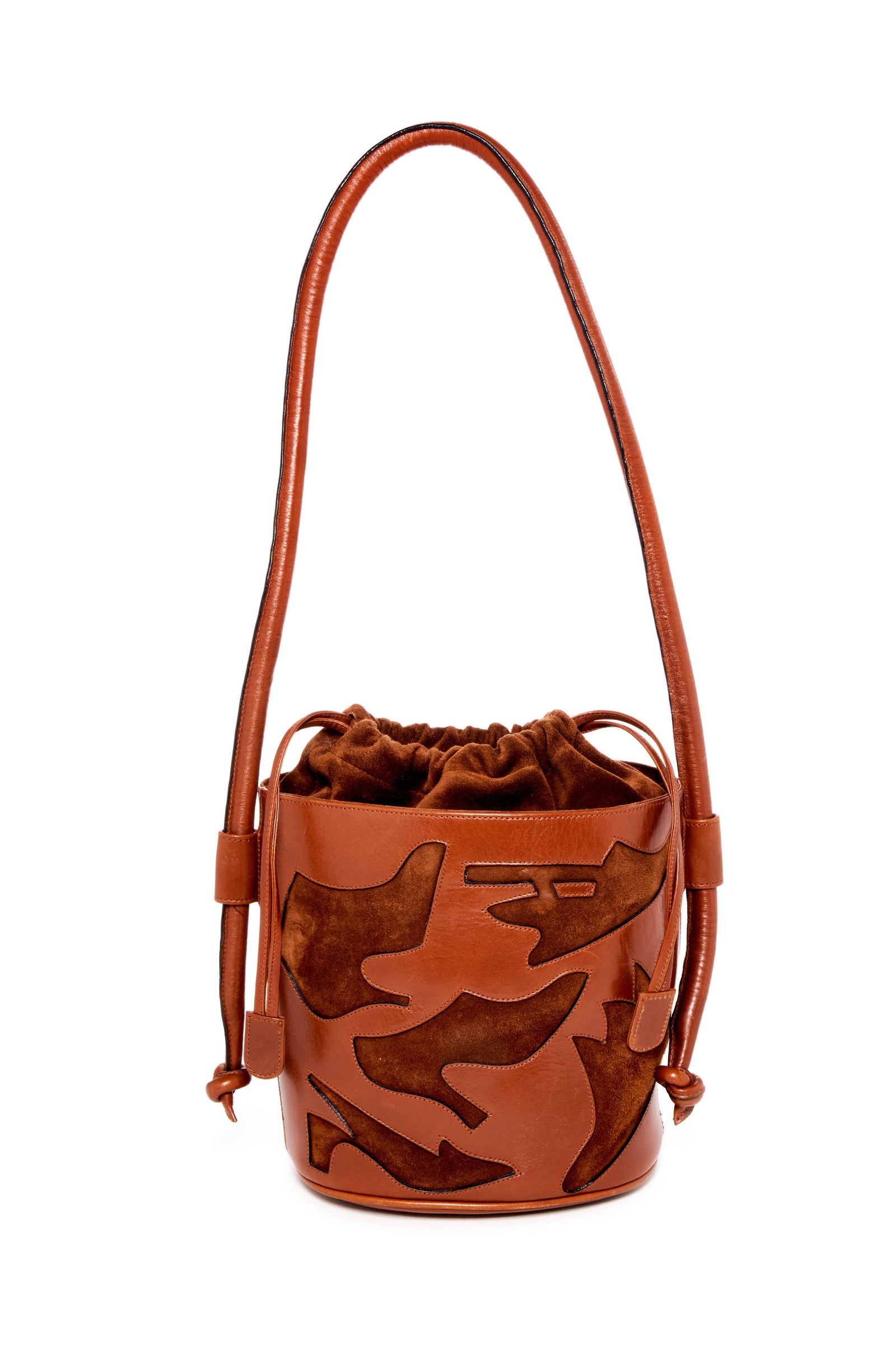 Ferragamo Brown Suede and Leather Cutout Shoe Pattern Purse