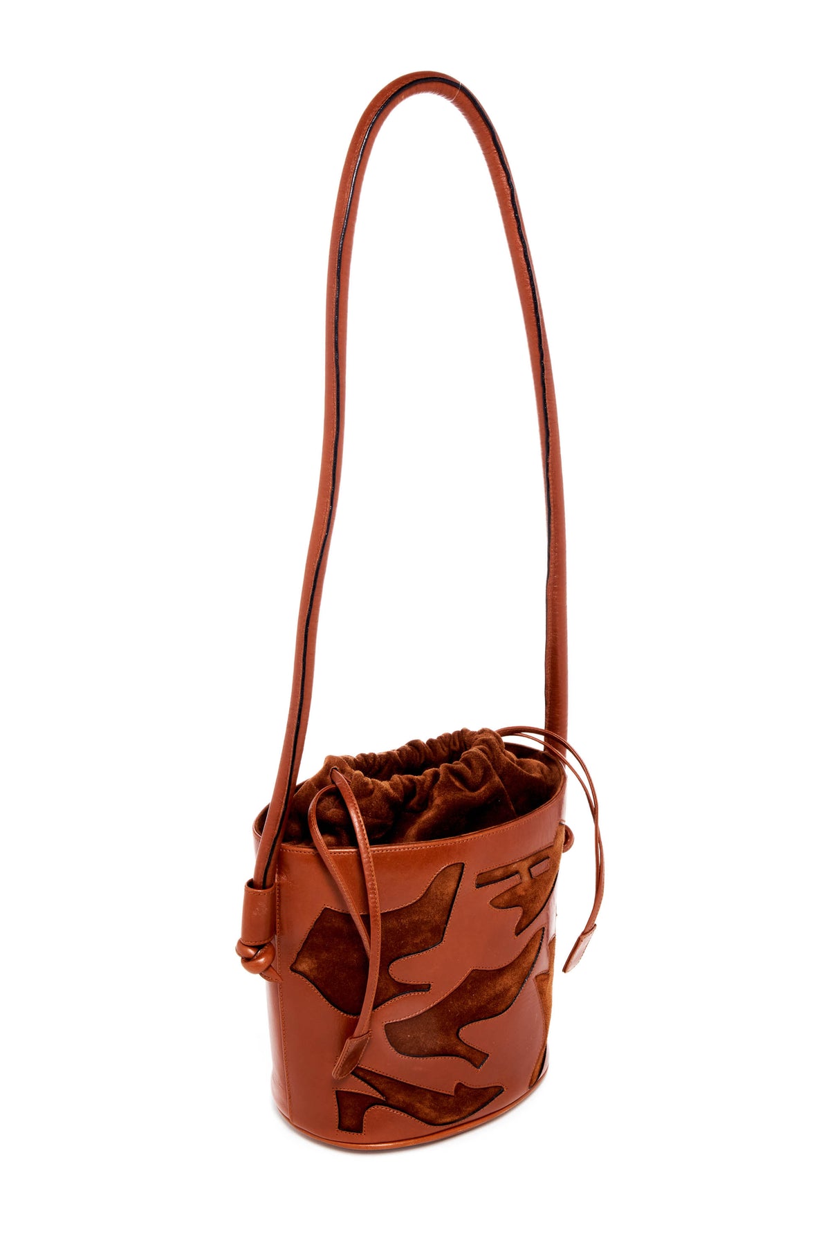 Ferragamo Brown Suede and Leather Cutout Shoe Pattern Purse