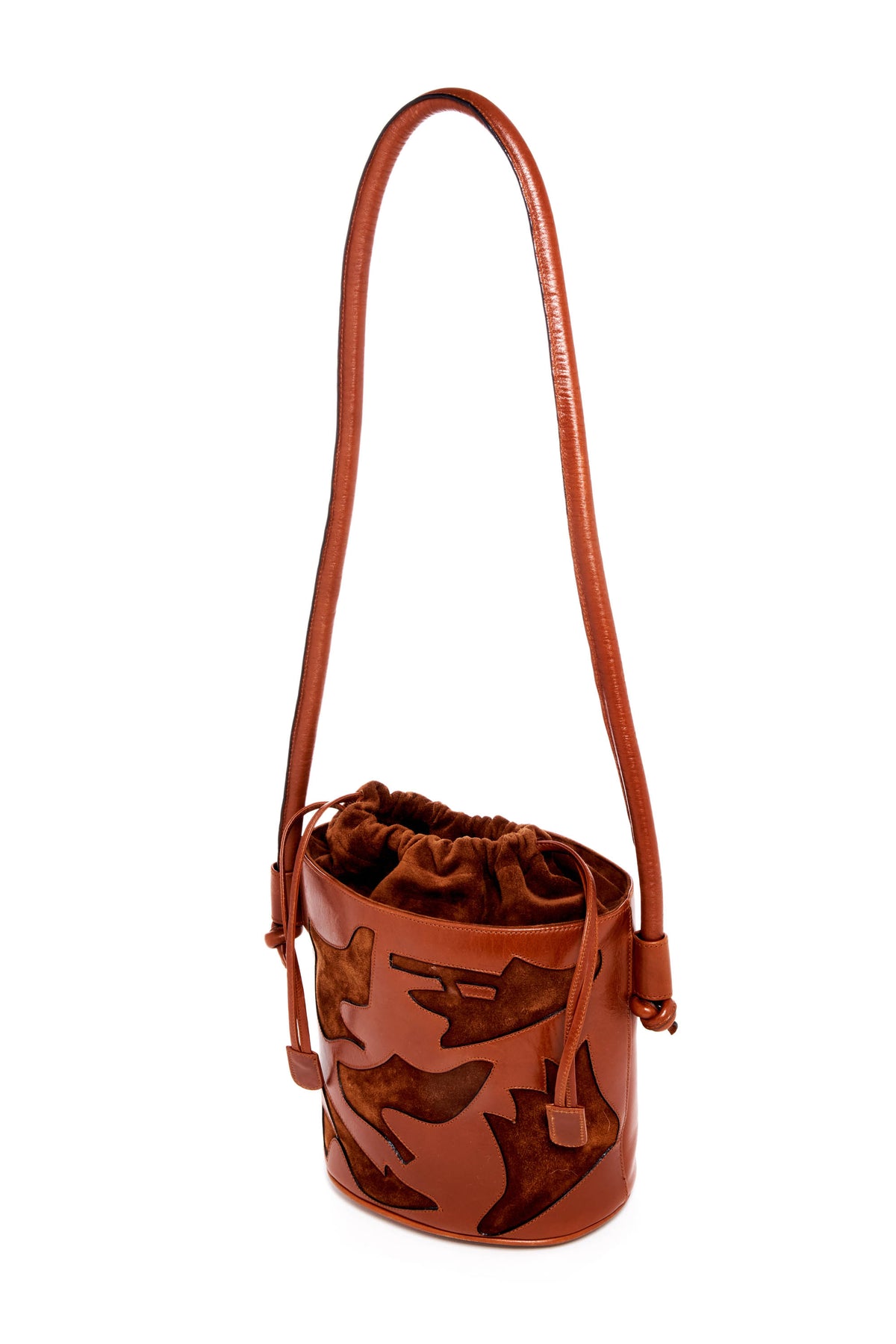 Ferragamo Brown Suede and Leather Cutout Shoe Pattern Purse