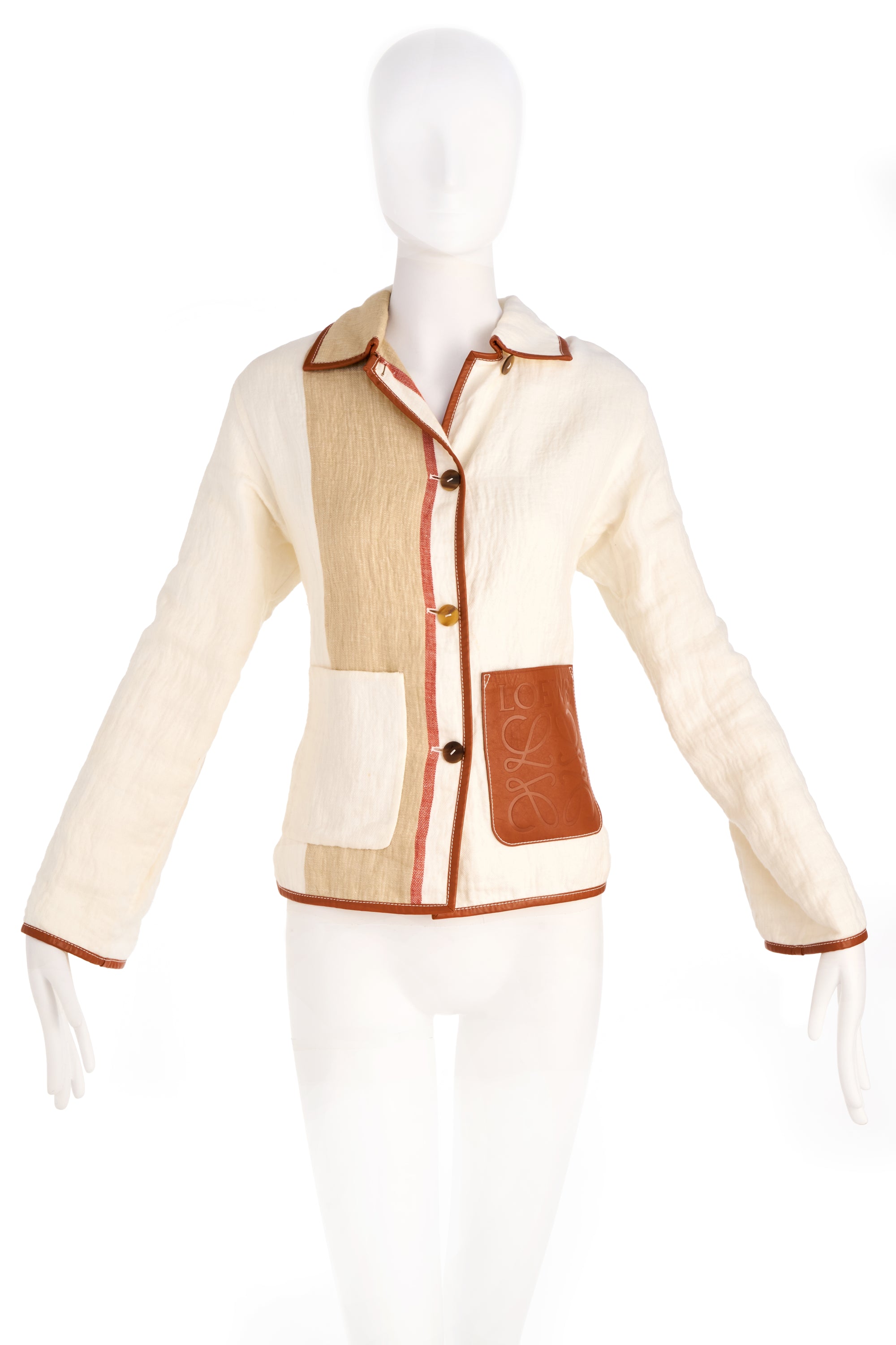 Loewe White Linen Jacket With Leather Monogram Pocket