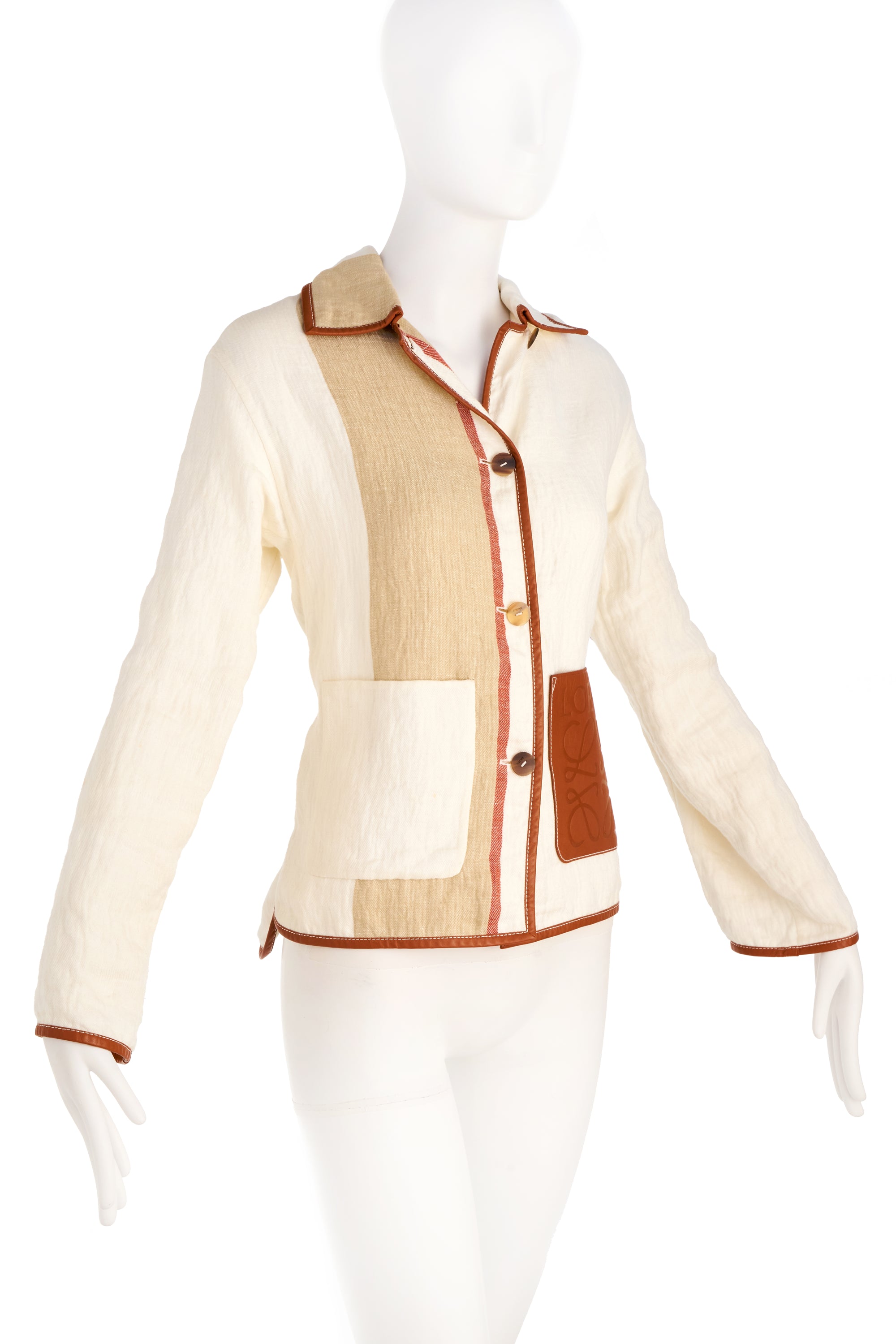 Loewe White Linen Jacket With Leather Monogram Pocket