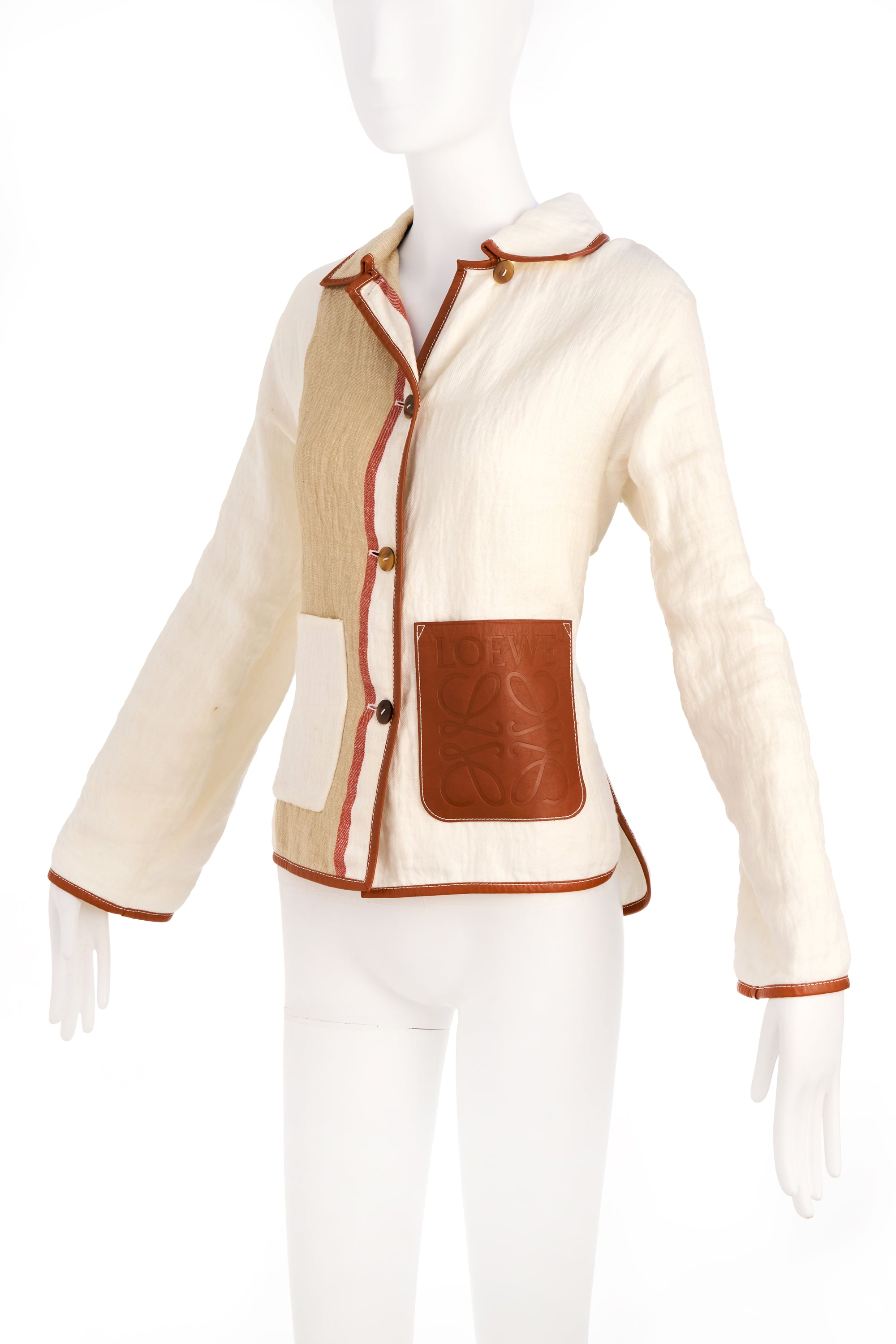 Loewe White Linen Jacket With Leather Monogram Pocket