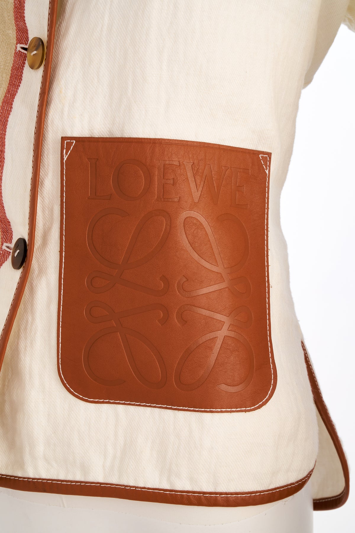 Loewe White Linen Jacket With Leather Monogram Pocket