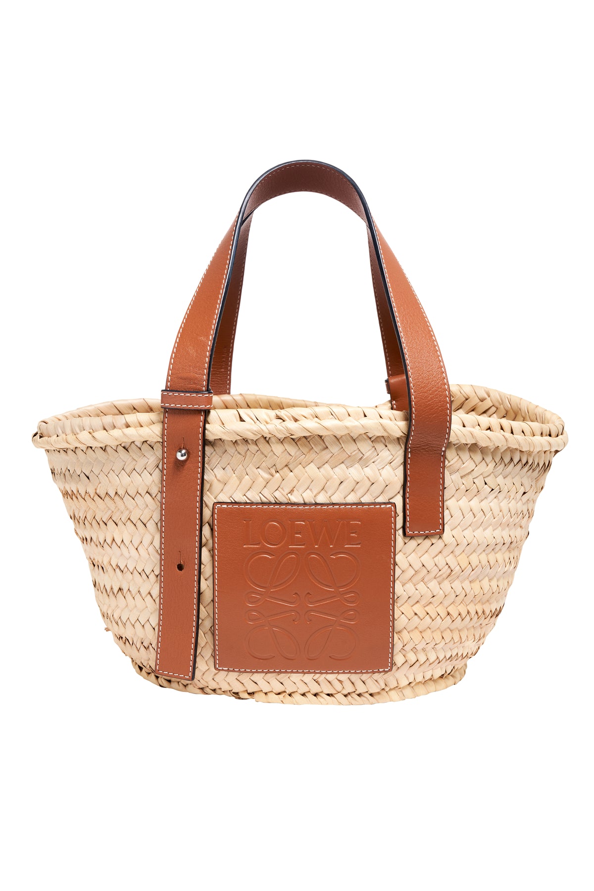 Loewe Small Leather Trim Woven Raffia Tote