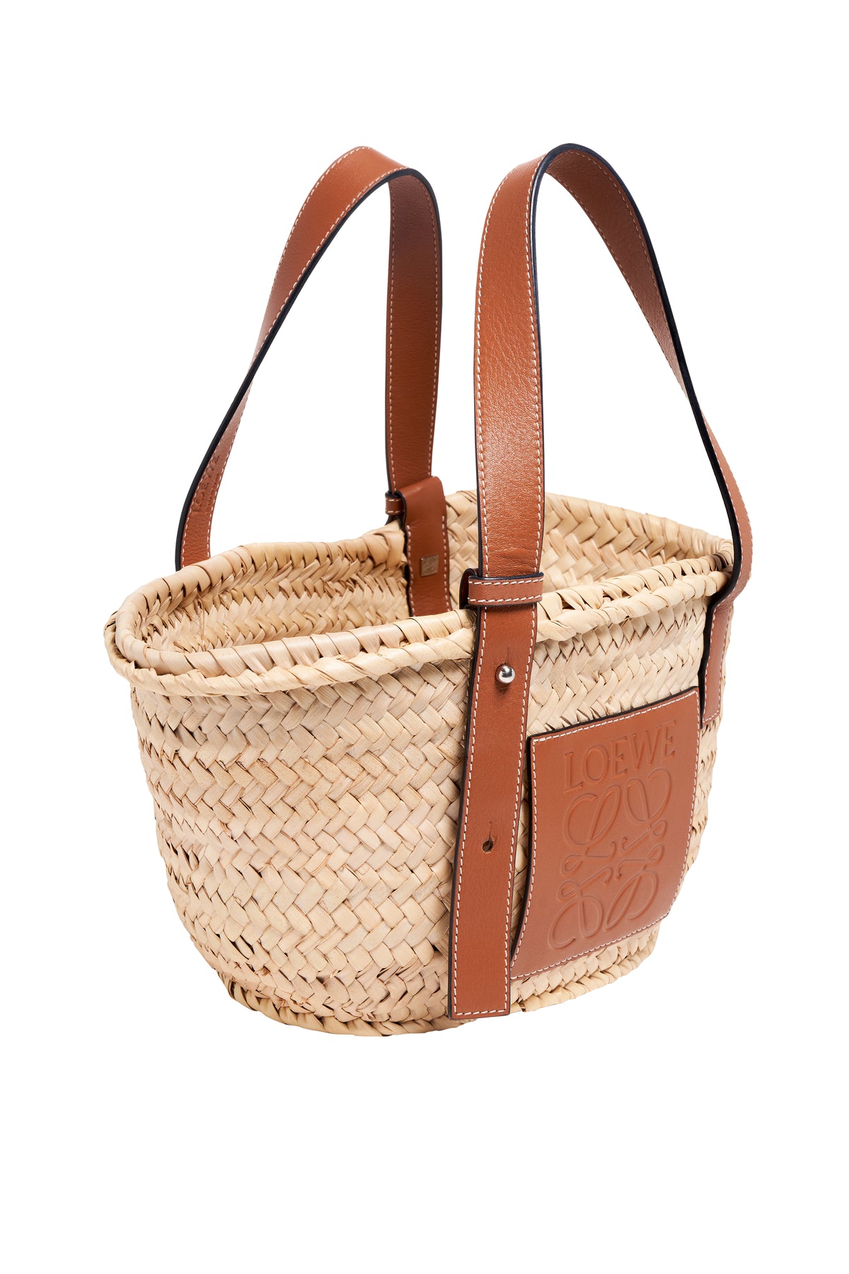 Loewe Small Leather Trim Woven Raffia Tote