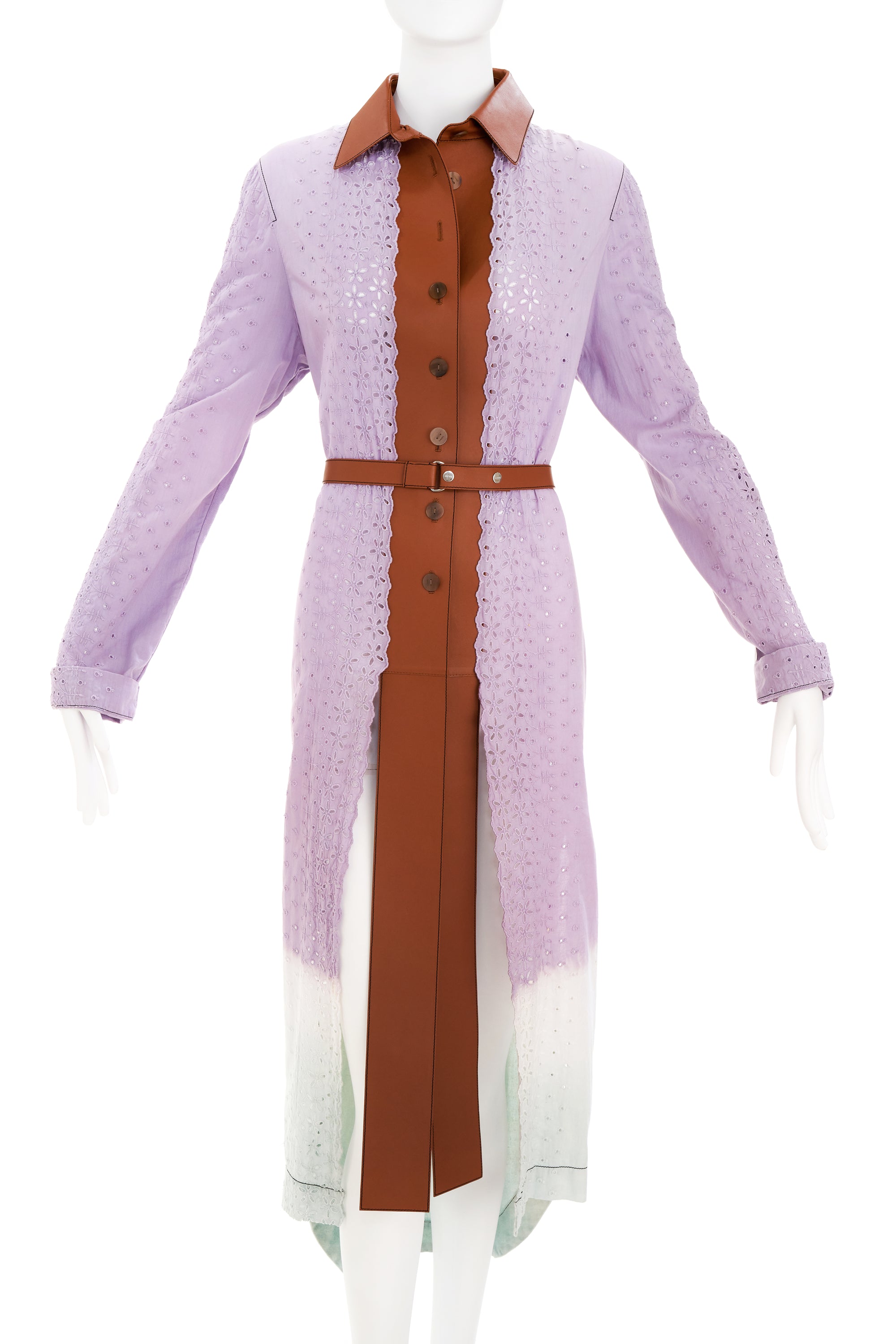 Loewe Long Lilac and Brown Trim Shirt Dress Size 44/8