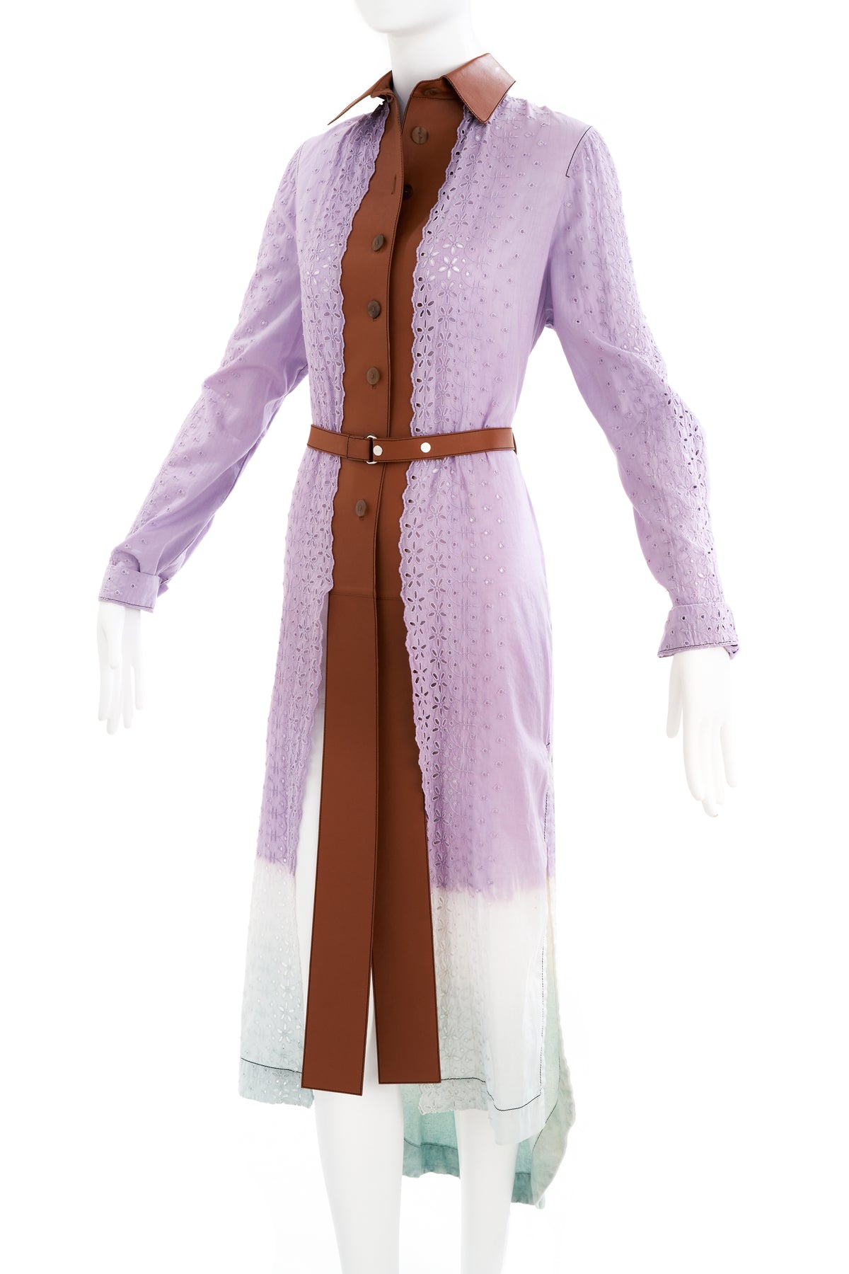 Loewe Long Lilac and Brown Trim Shirt Dress Size 44/8