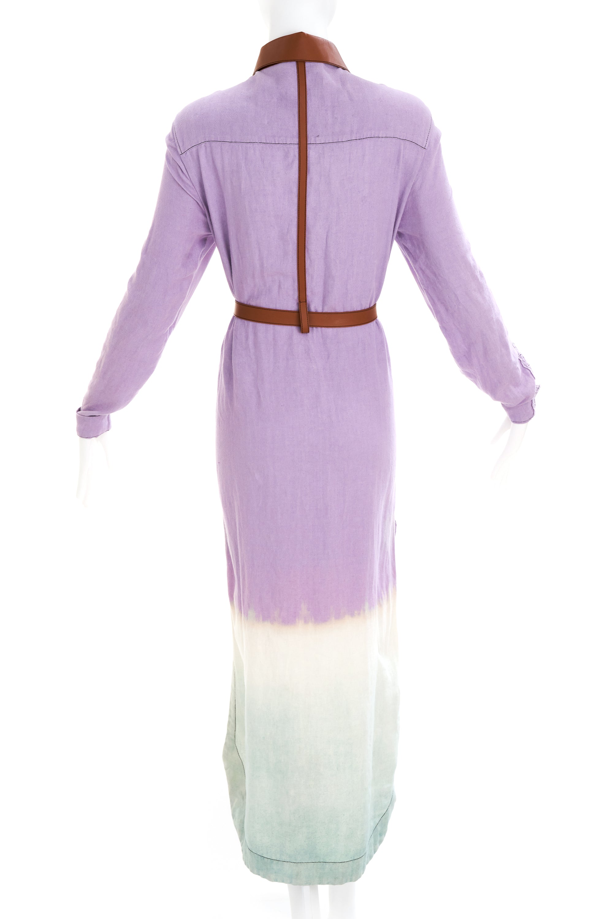 Loewe Long Lilac and Brown Trim Shirt Dress Size 44/8