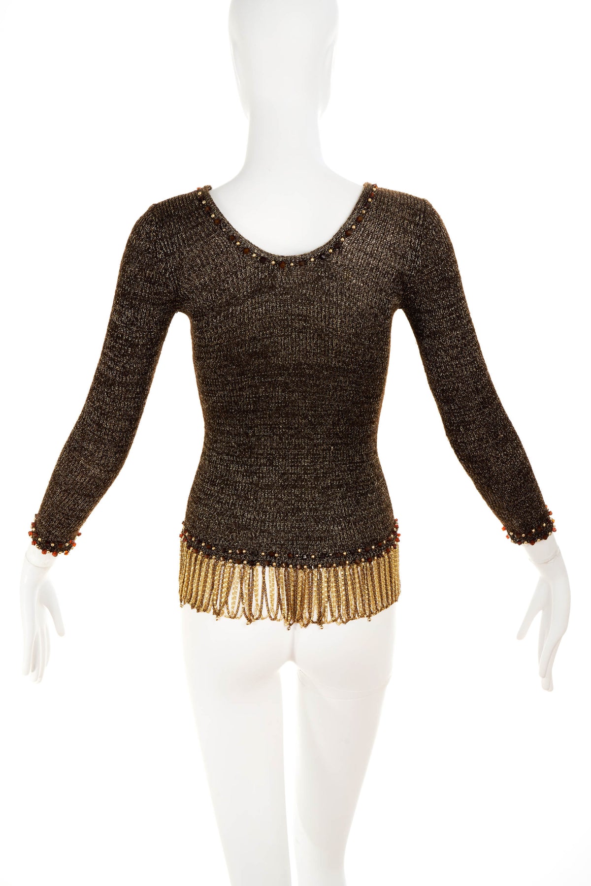 Loris Azzaro Peacock Lurex Knit Brown Beaded Chain