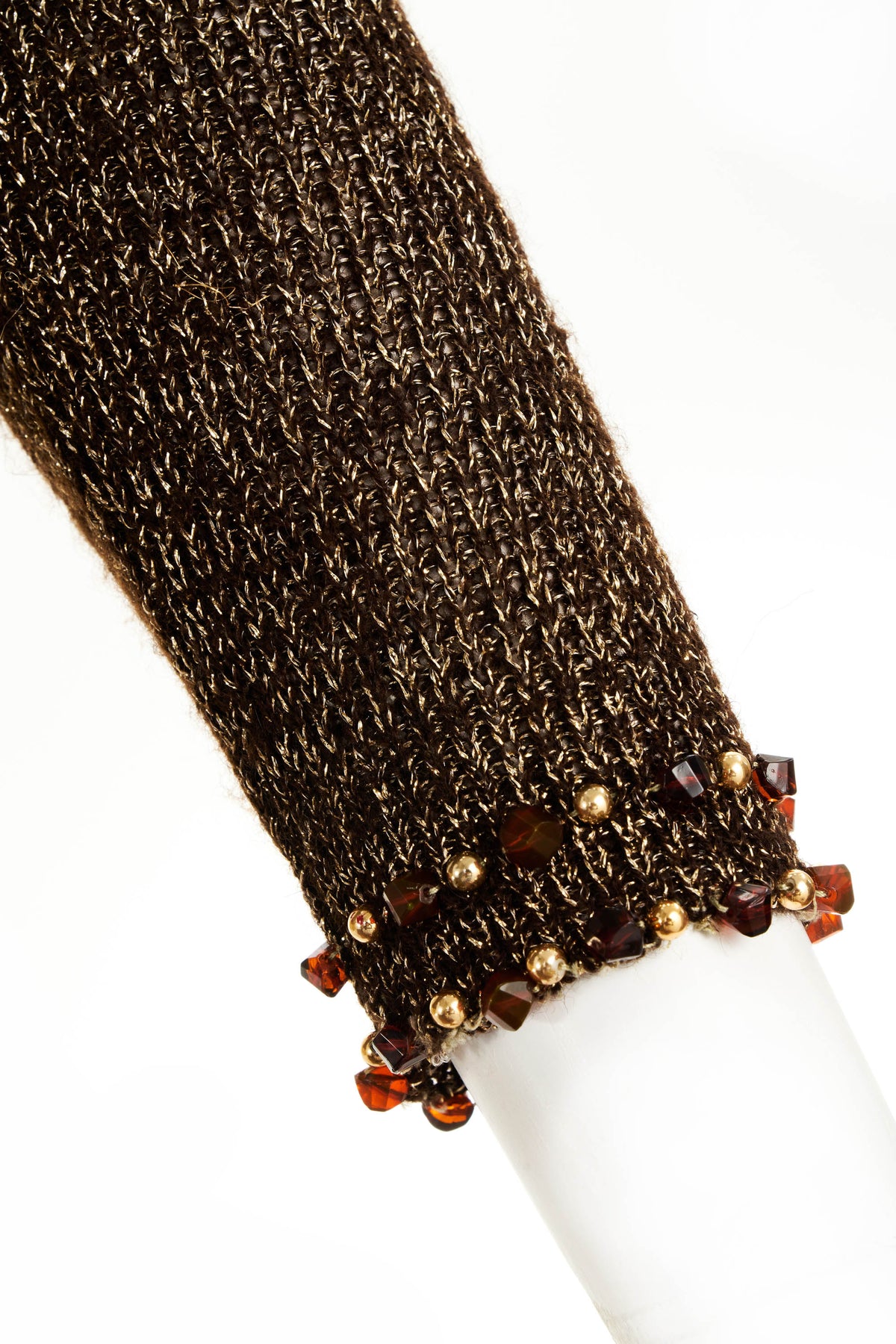 Loris Azzaro Peacock Lurex Knit Brown Beaded Chain