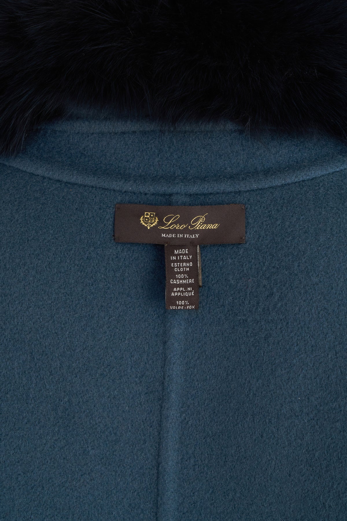 Loro Piana Blue Flame Stitch Sleeveless Cashmere Coat With Faux Fur Collar Size M