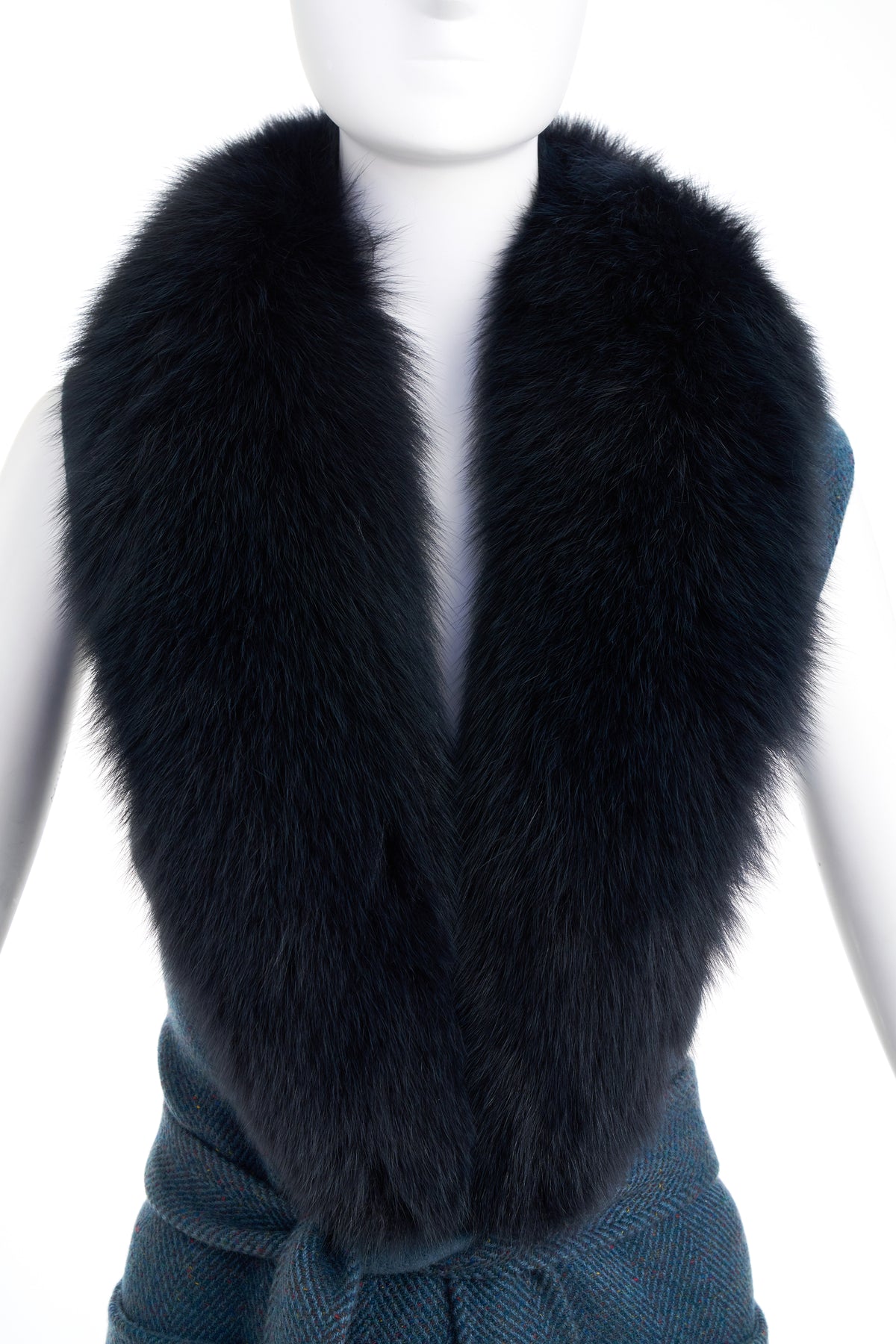 Loro Piana Blue Flame Stitch Sleeveless Cashmere Coat With Faux Fur Collar Size M