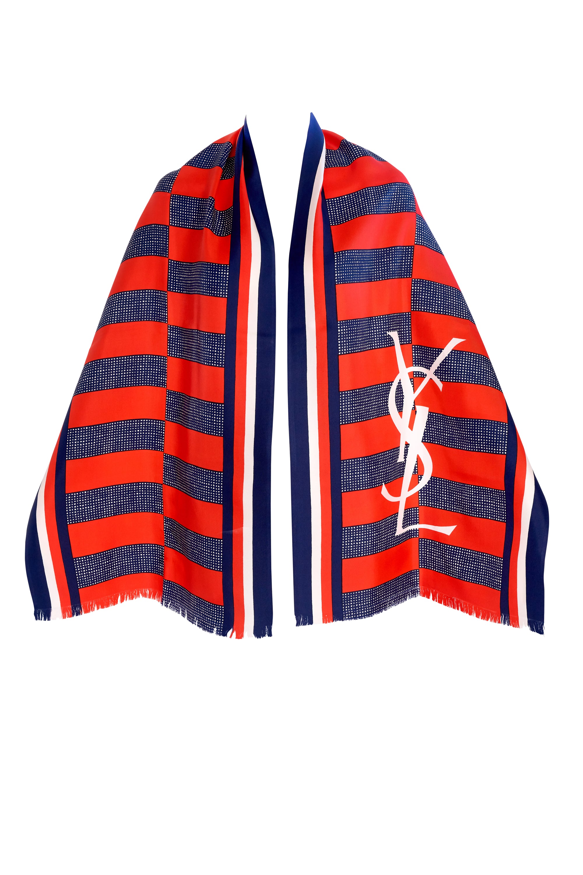 Yves Saint Laurent Red and Blue Oblong Scarf